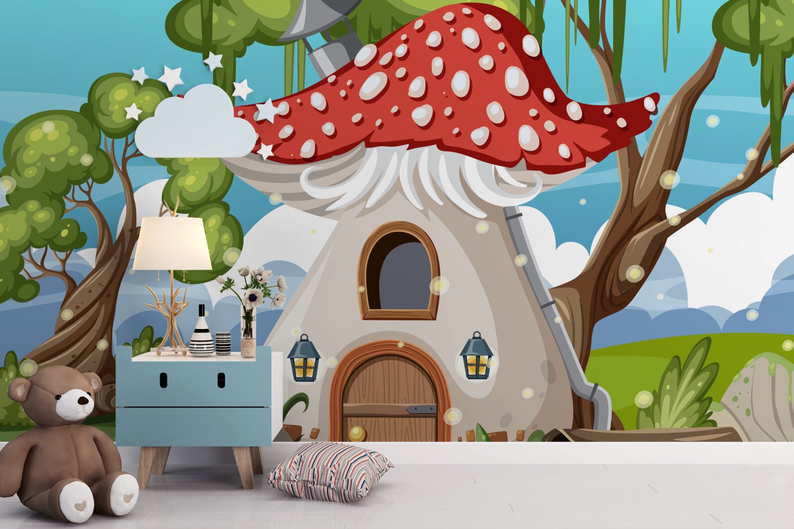 Papier peint charmante maison de champignons dans le désert