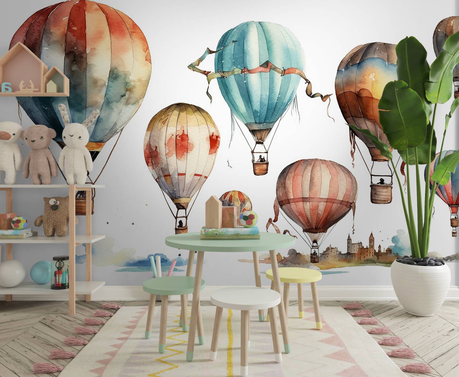 Papier peint un spectacle de montgolfières a lieu au-dessus de la ville