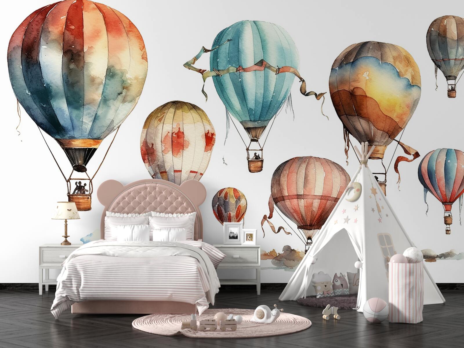 Papier peint un spectacle de montgolfières a lieu au-dessus de la ville