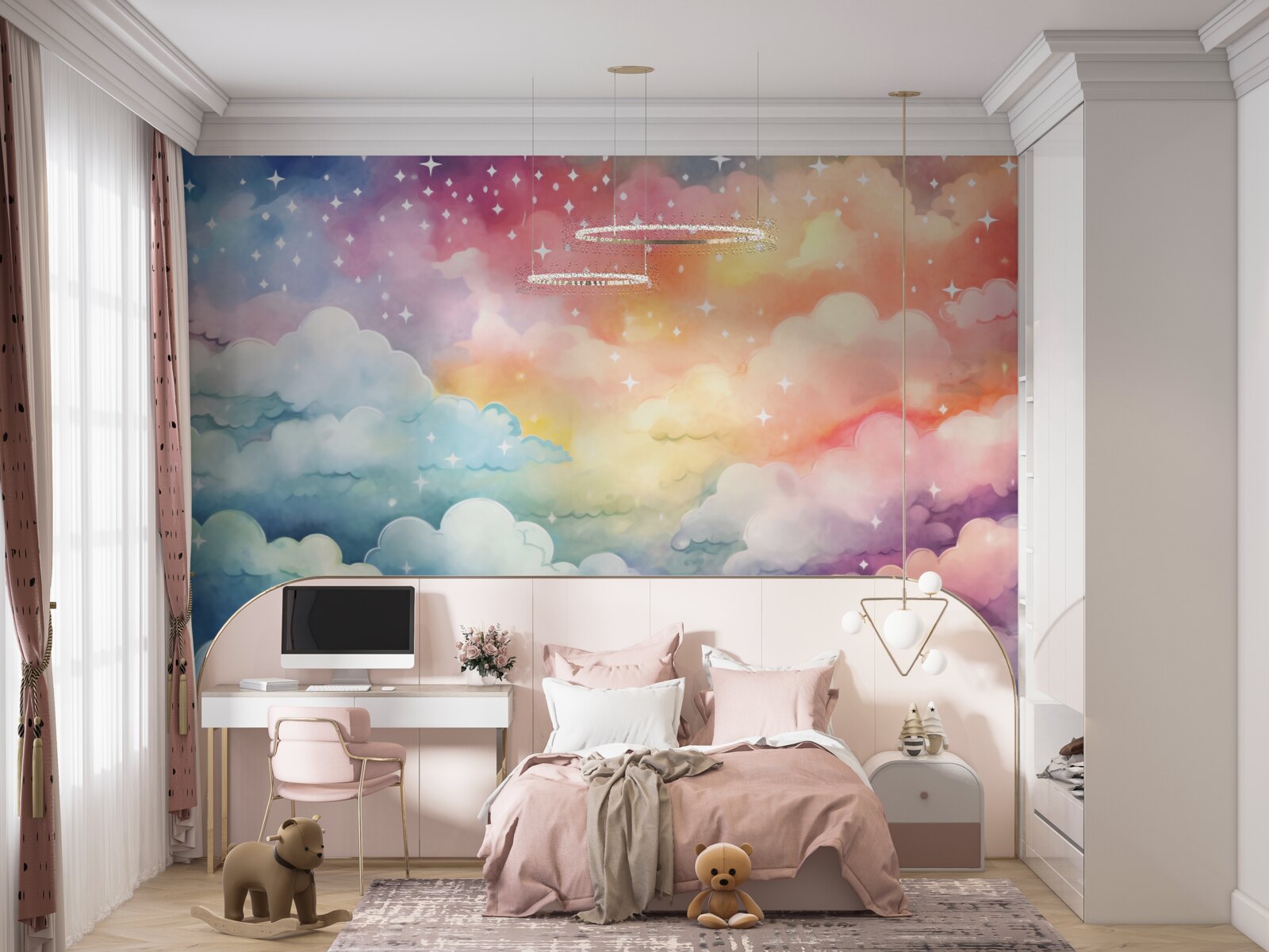 Papier peint des nuages brillants de toutes les couleurs dans le ciel