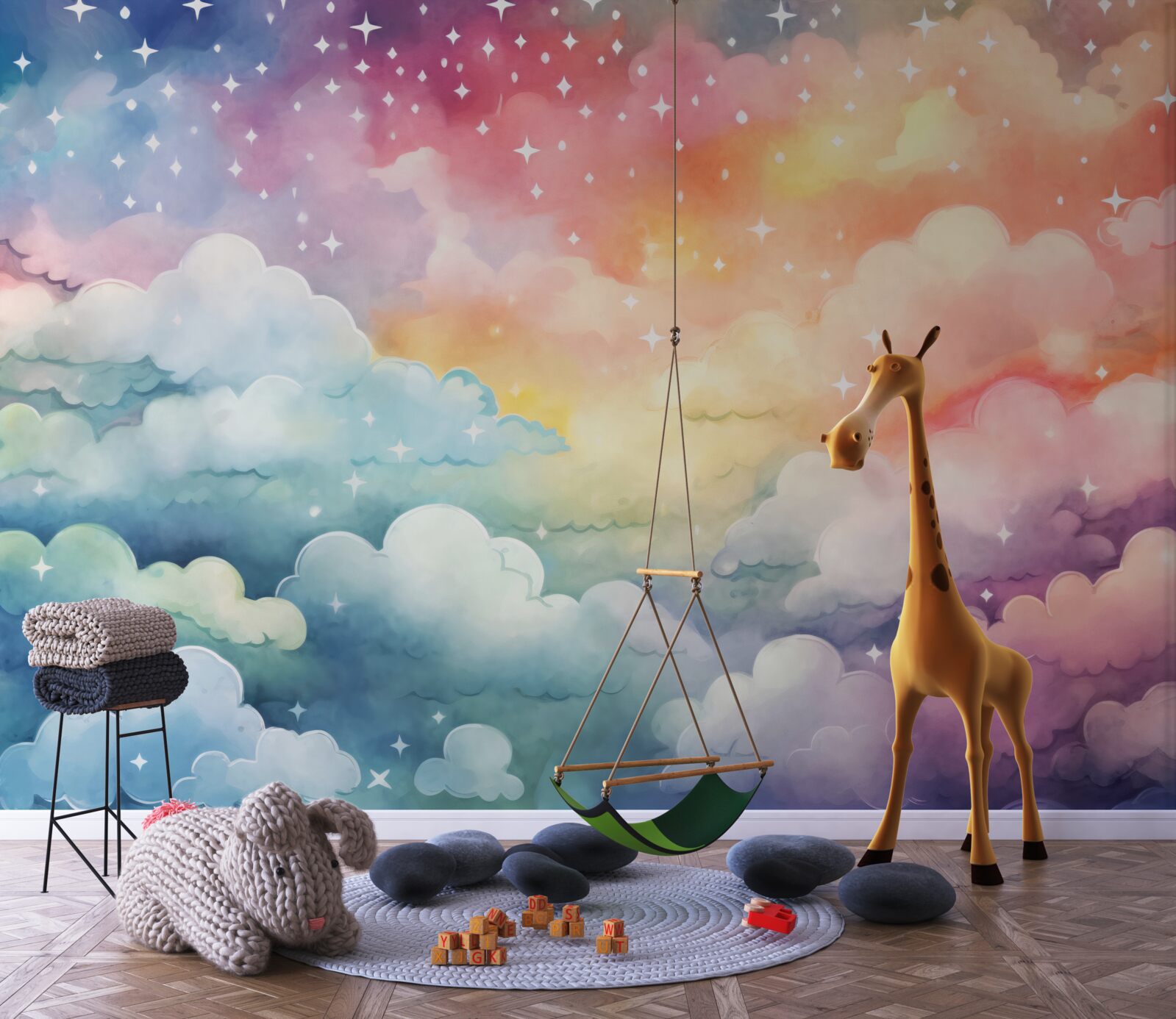 Papier peint des nuages brillants de toutes les couleurs dans le ciel