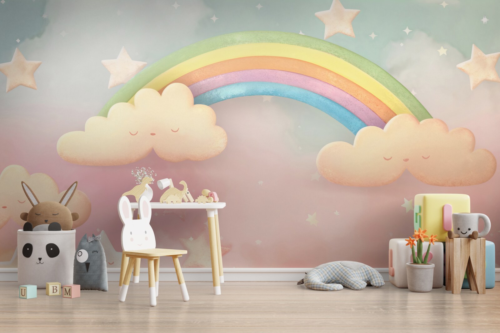 Papier peint un immense arc-en-ciel dans un ciel étoilé