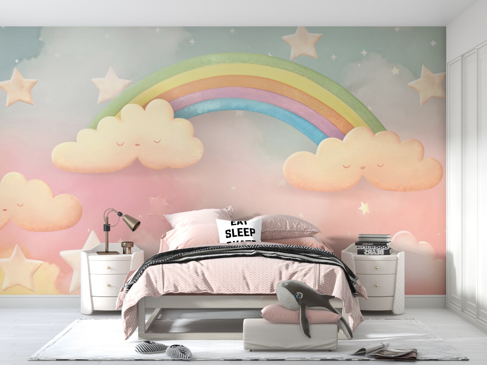 Papier peint un immense arc-en-ciel dans un ciel étoilé