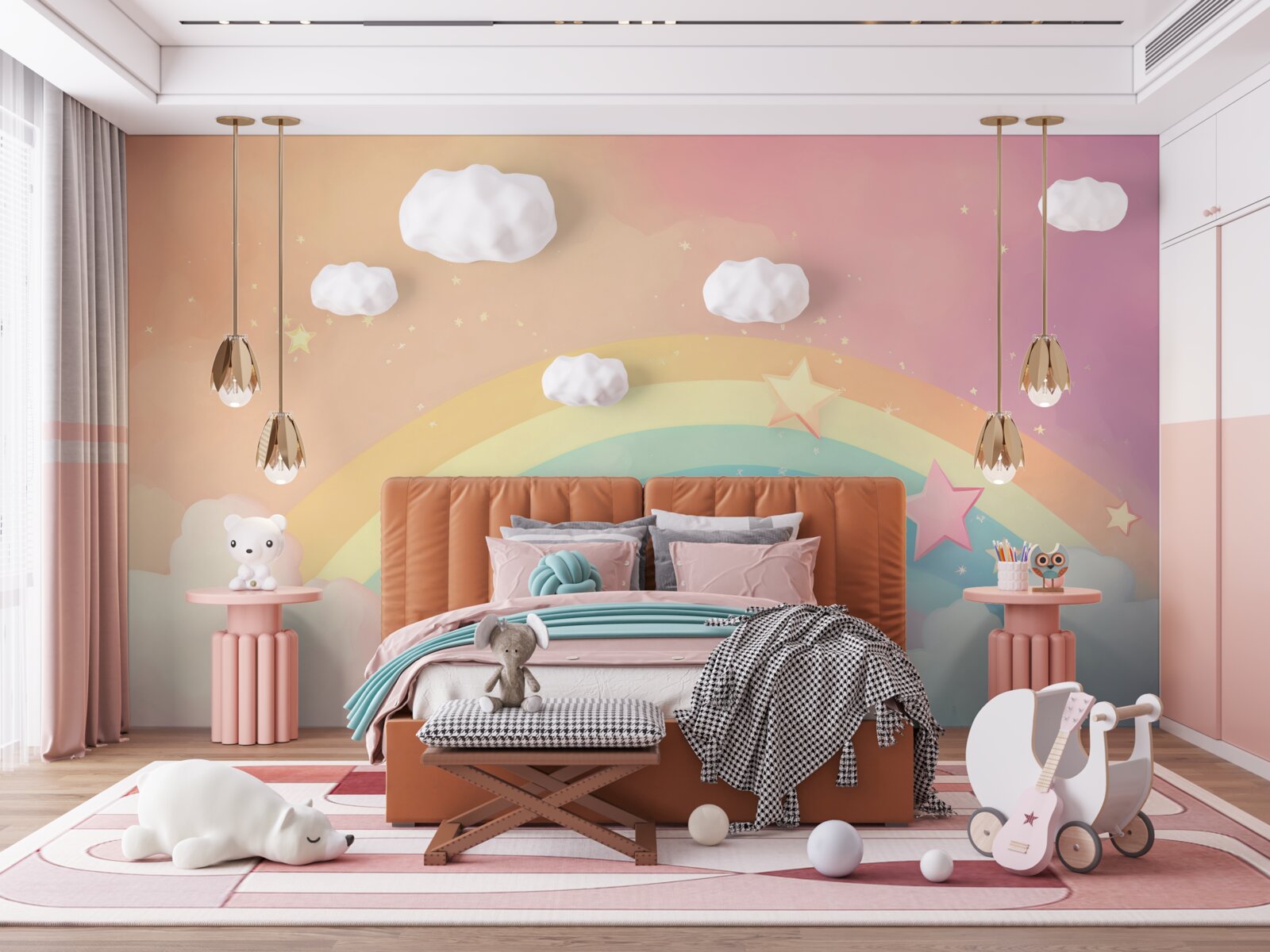 Papier peint un arc-en-ciel scintillant parmi les nuages