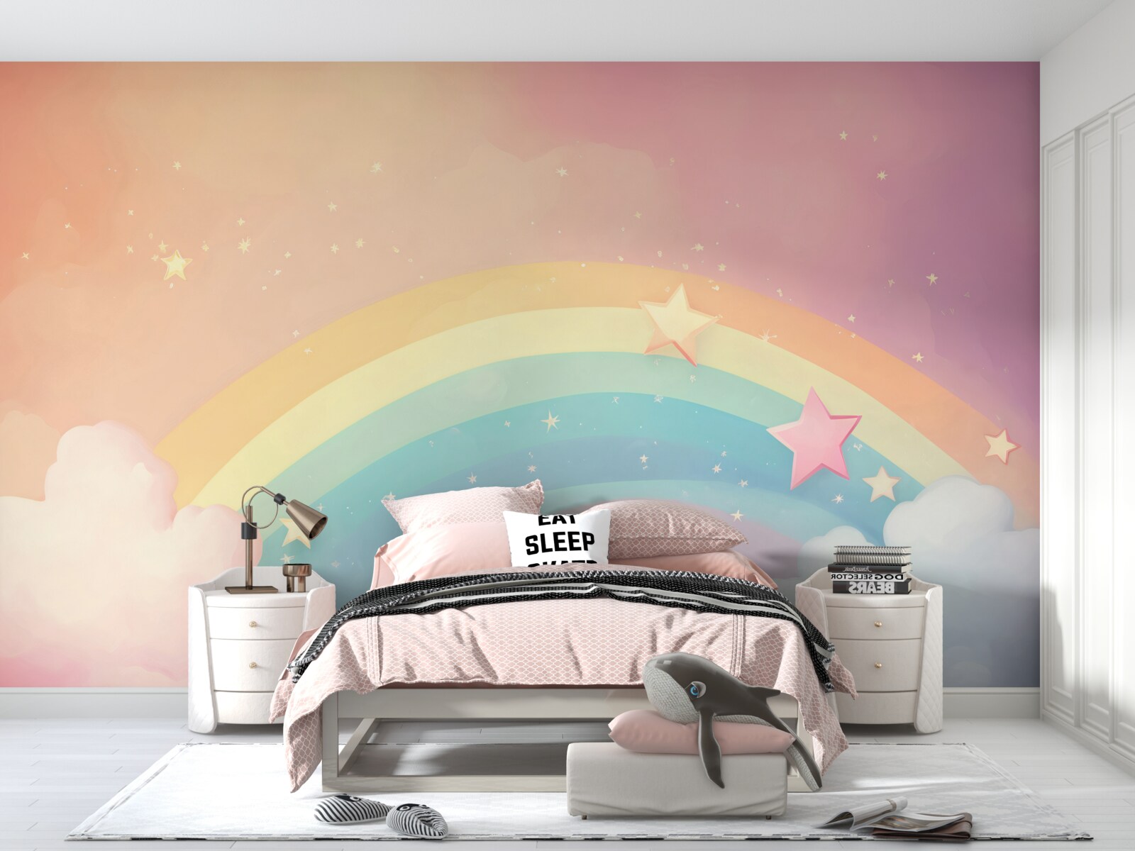 Papier peint un arc-en-ciel scintillant parmi les nuages