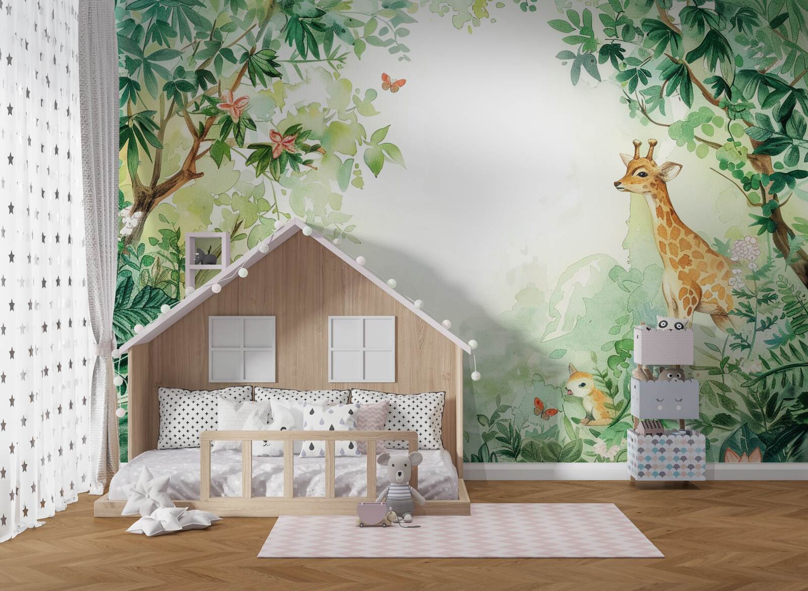 Papier peint La girafe et le cerf se font face