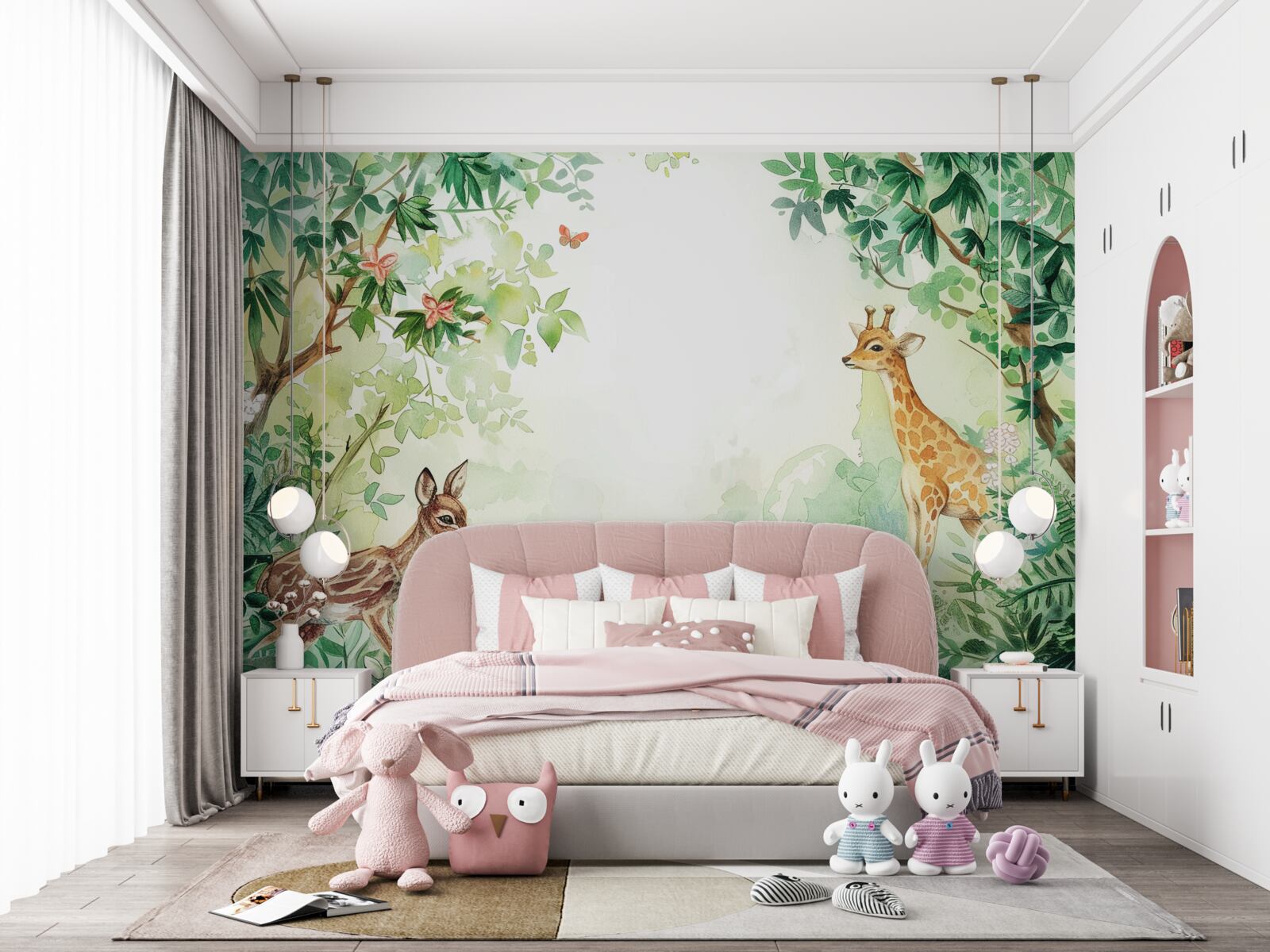 Papier peint La girafe et le cerf se font face