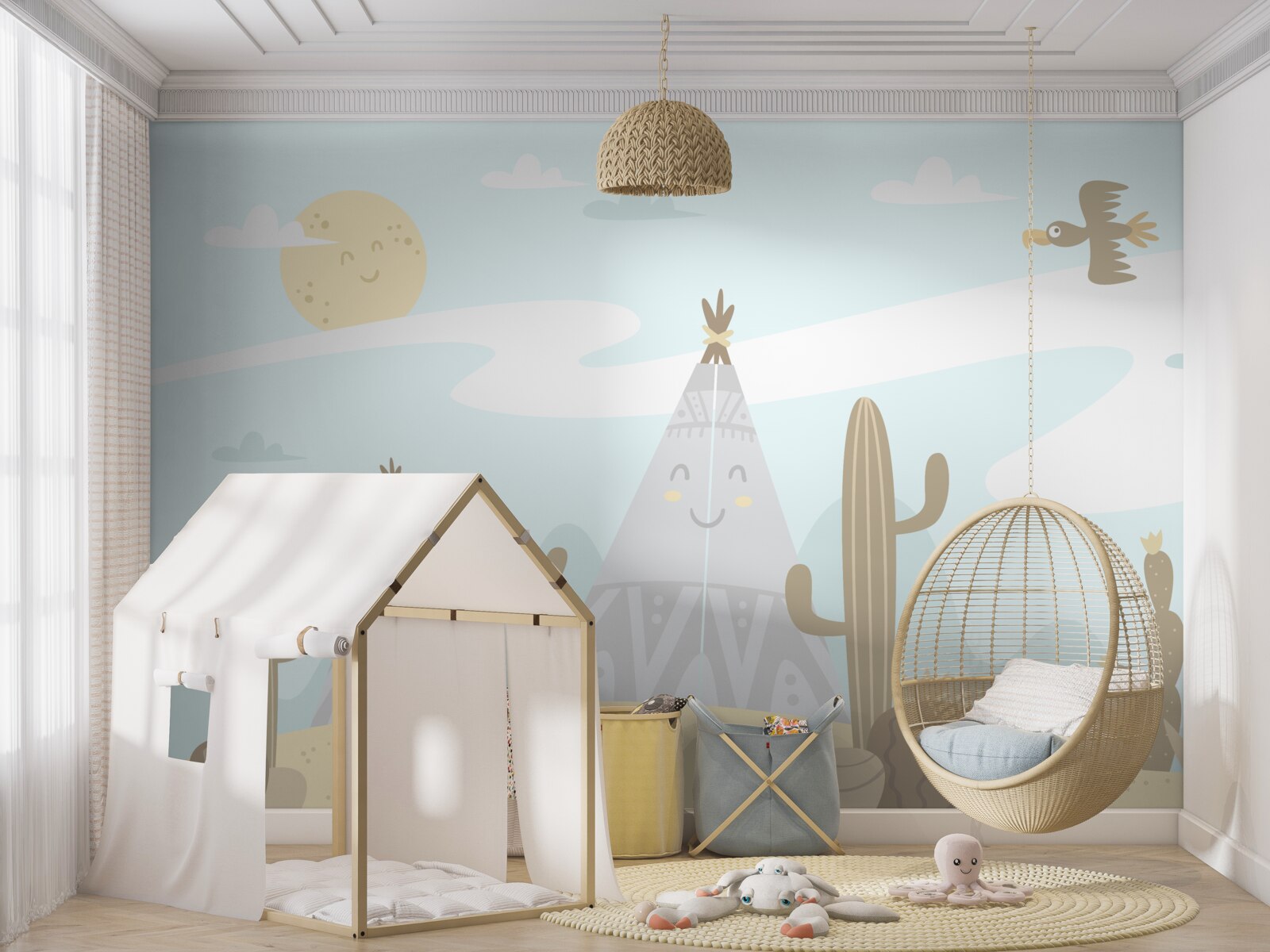 Papier peint tentes parmi les cactus dans le désert