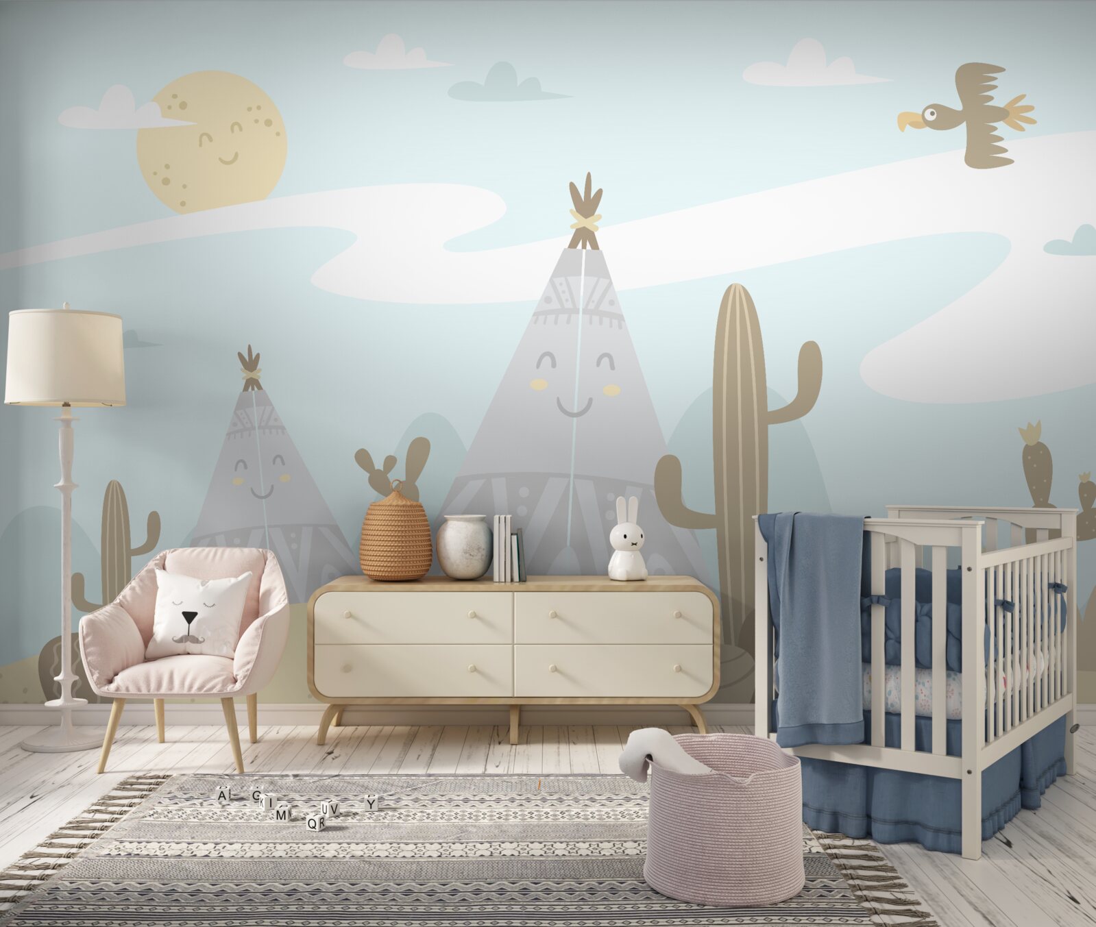 Papier peint tentes parmi les cactus dans le désert