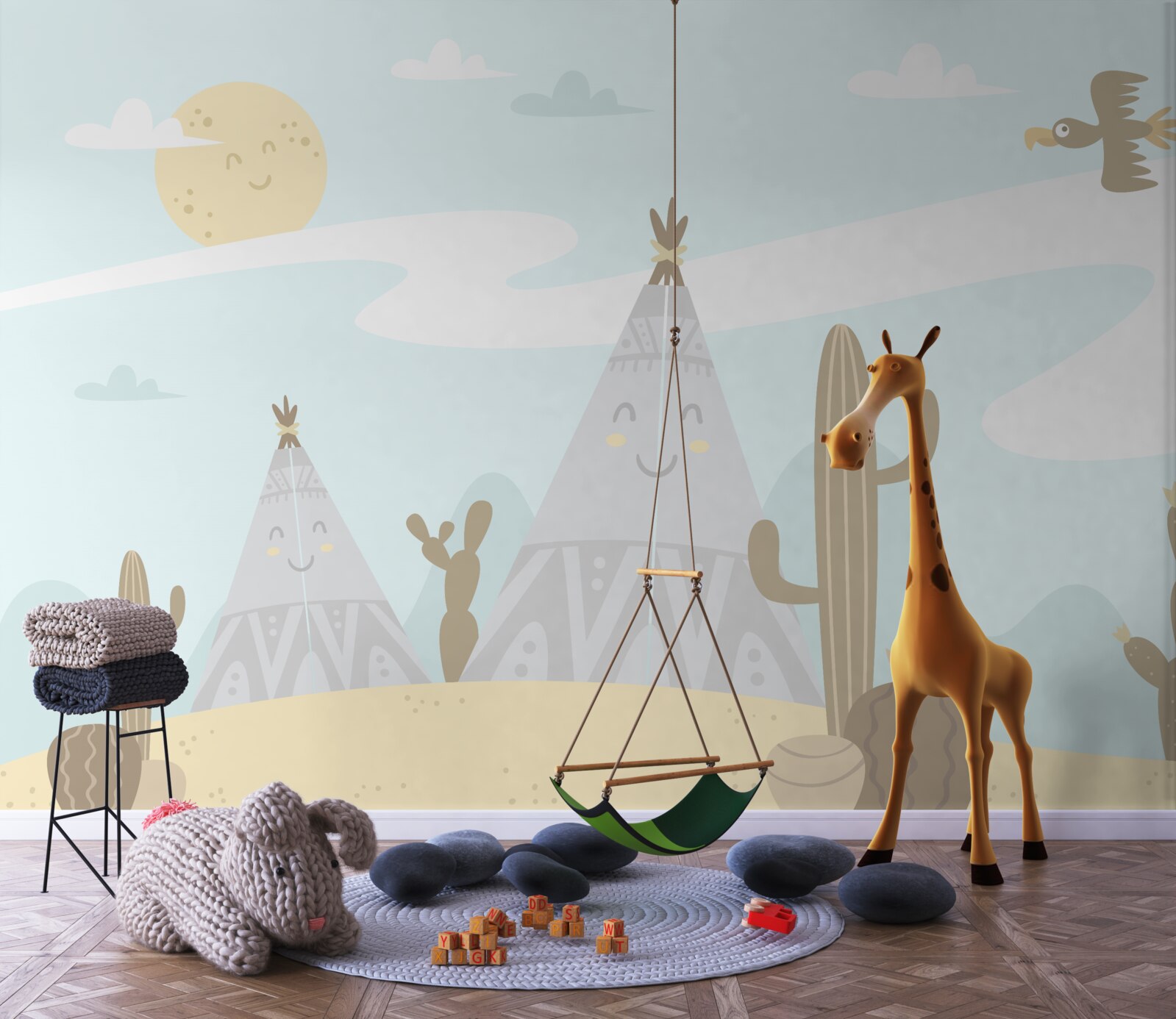 Papier peint tentes parmi les cactus dans le désert