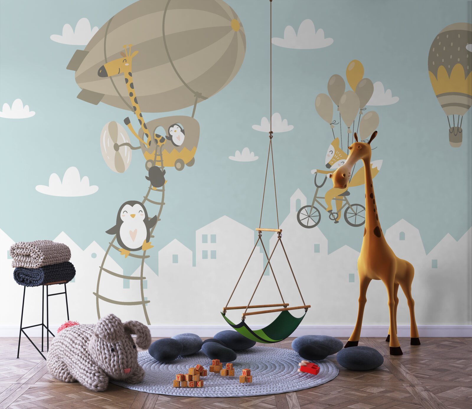 Papier peint pendant le transport, les animaux explorent l'espace aérien