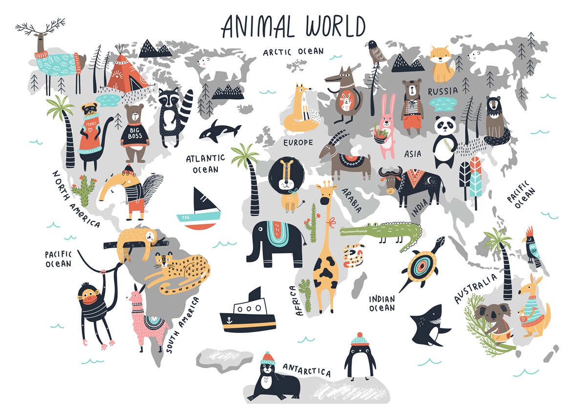 Papier peint carte des animaux les plus importants du monde