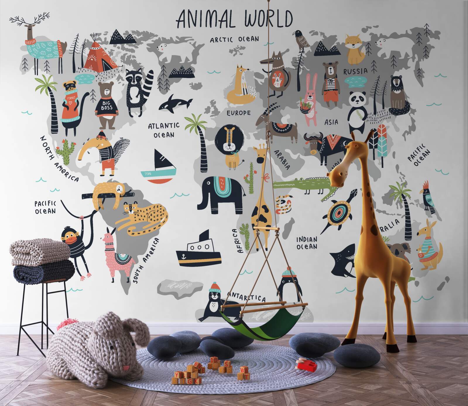 Papier peint carte des animaux les plus importants du monde