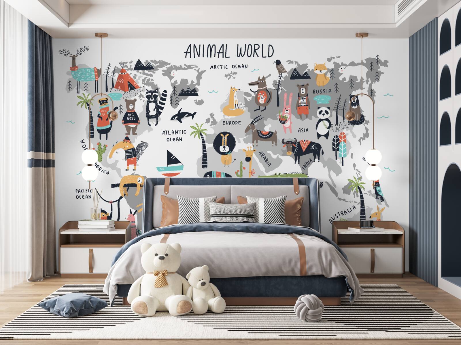 Papier peint carte des animaux les plus importants du monde