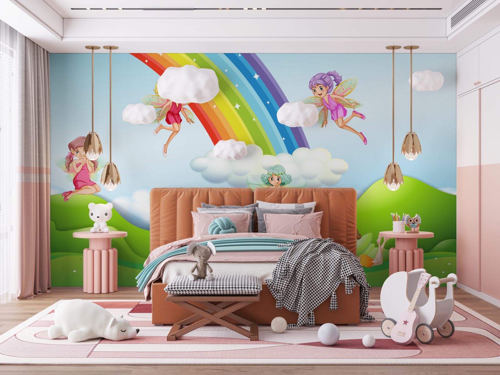 Papier peint les fées se réjouissent à la vue d'un arc-en-ciel