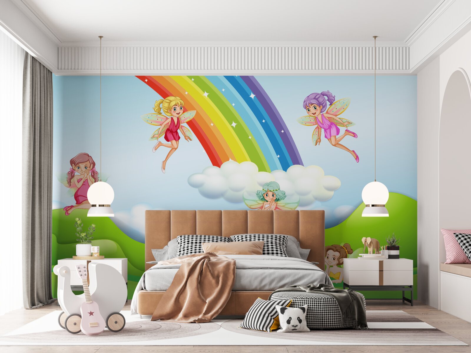 Papier peint les fées se réjouissent à la vue d'un arc-en-ciel