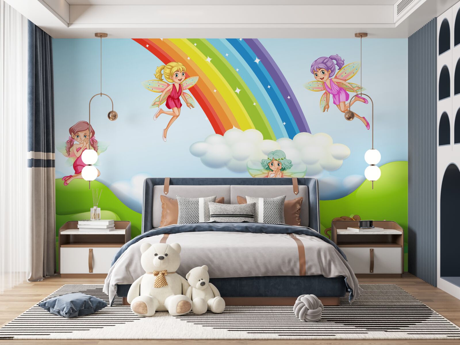 Papier peint les fées se réjouissent à la vue d'un arc-en-ciel