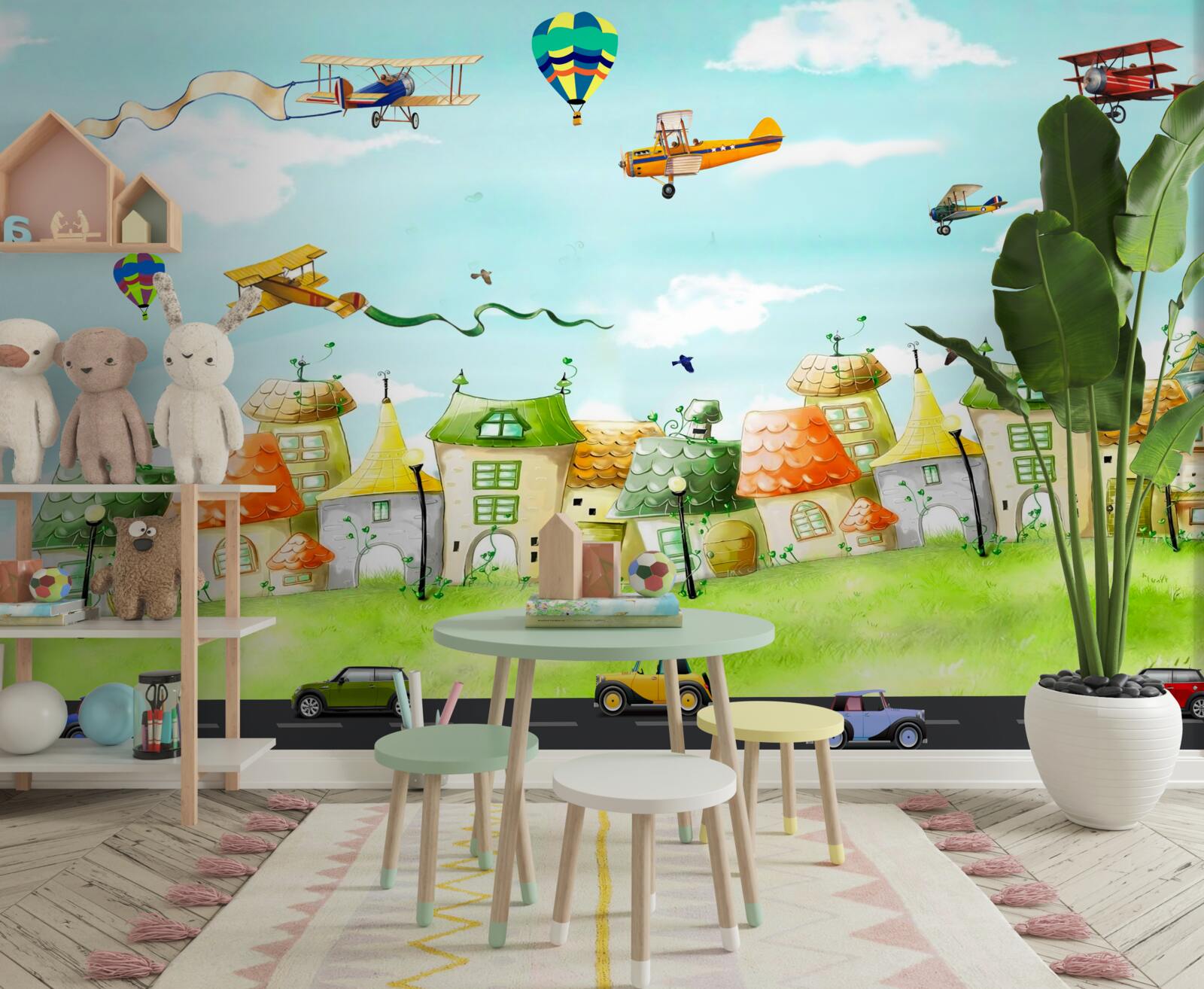 Papier peint les voitures sur l'autoroute et les avions