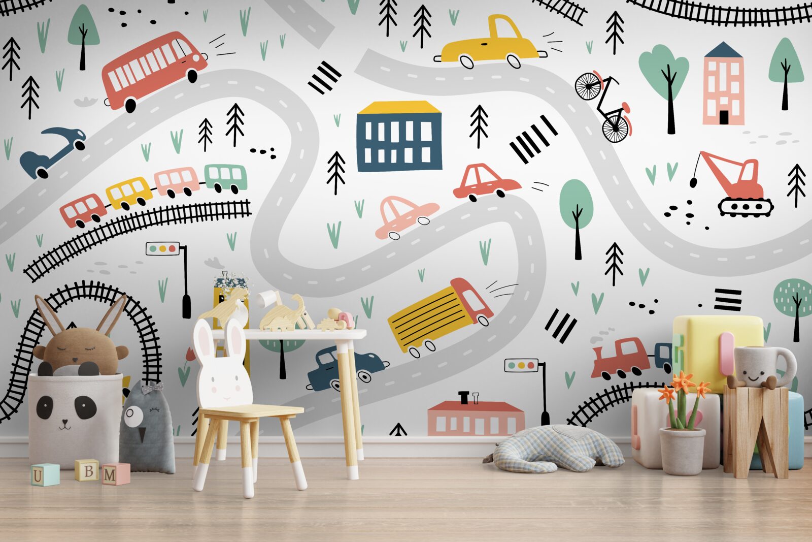 Papier peint zone peuplée avec des rues et un système de transport