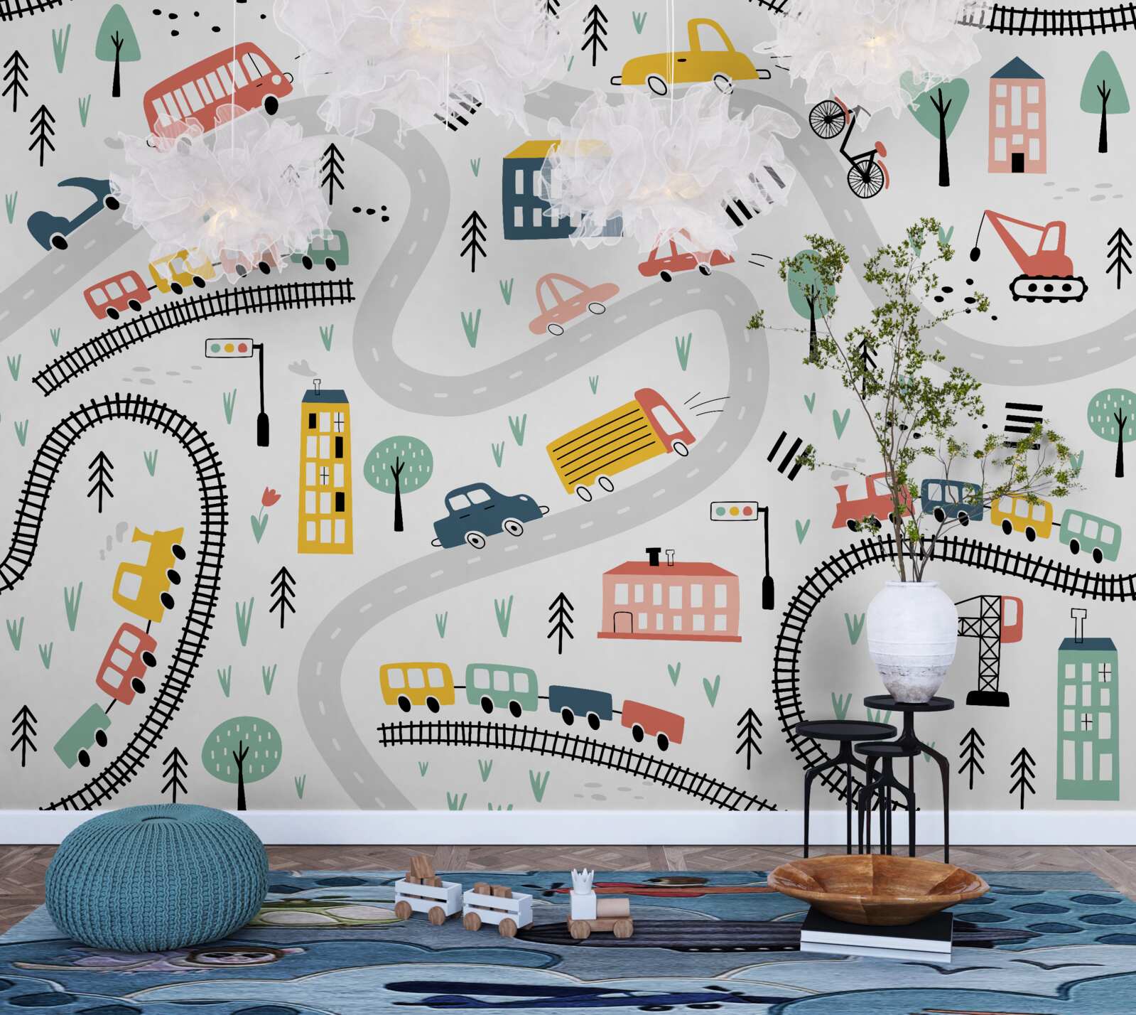 Papier peint zone peuplée avec des rues et un système de transport