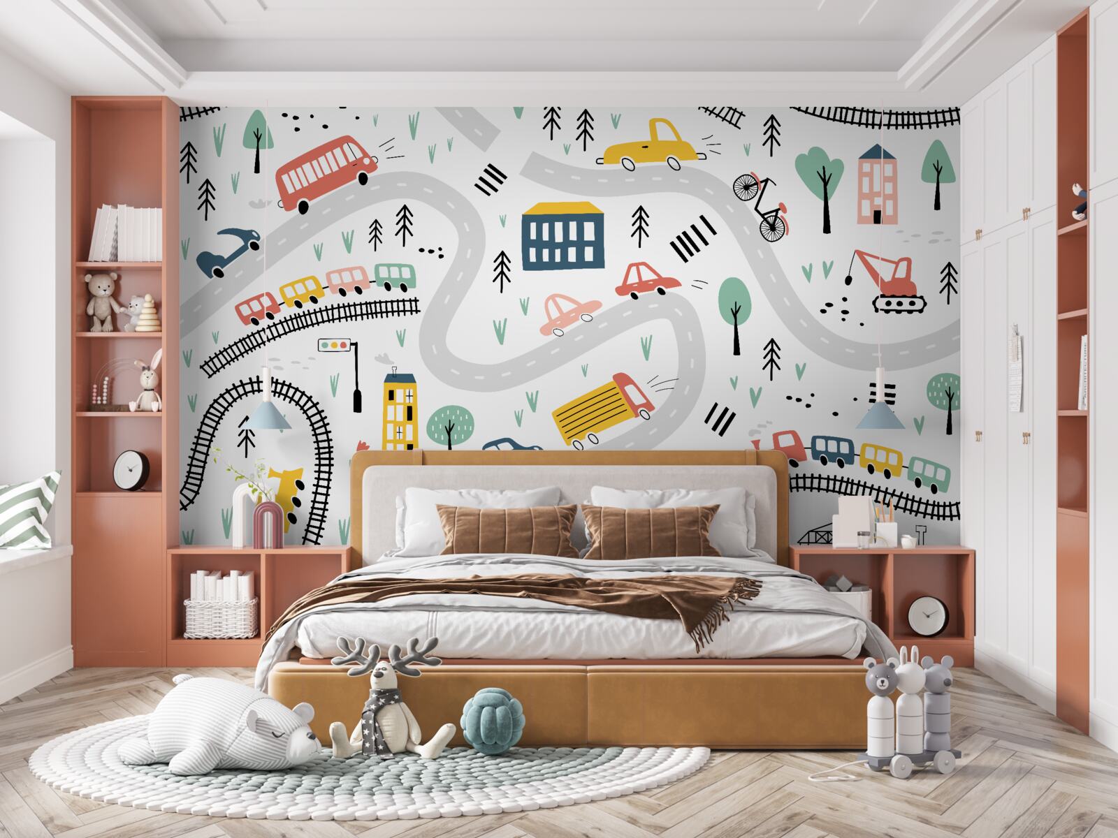 Papier peint zone peuplée avec des rues et un système de transport