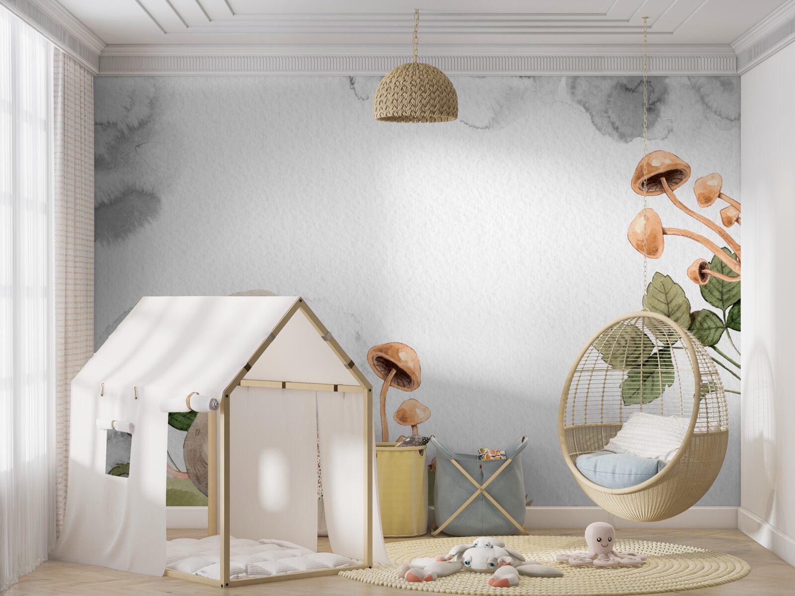 Papier peint La souris essaie de trouver un moyen d'obtenir un champignon.