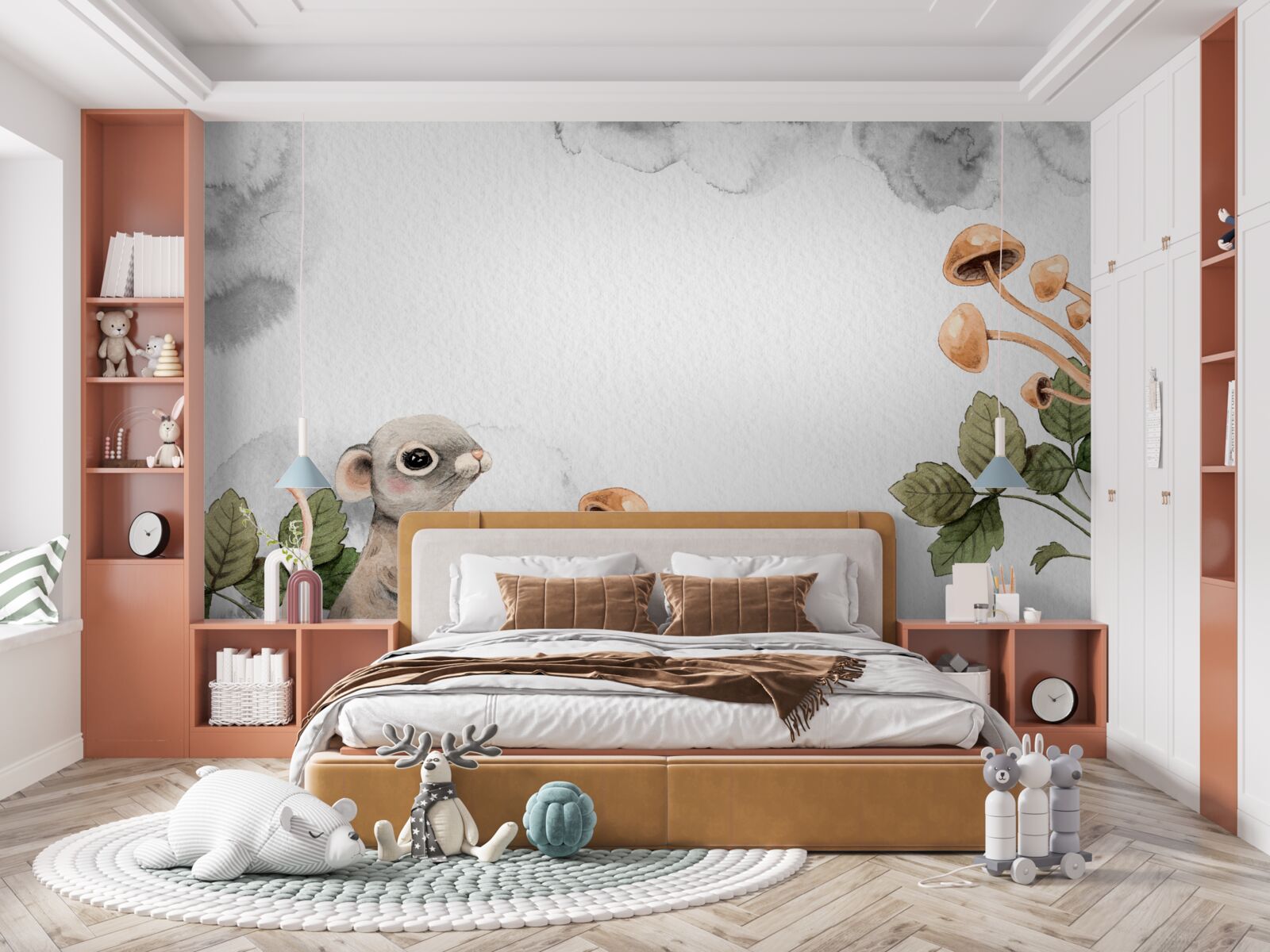 Papier peint La souris essaie de trouver un moyen d'obtenir un champignon.