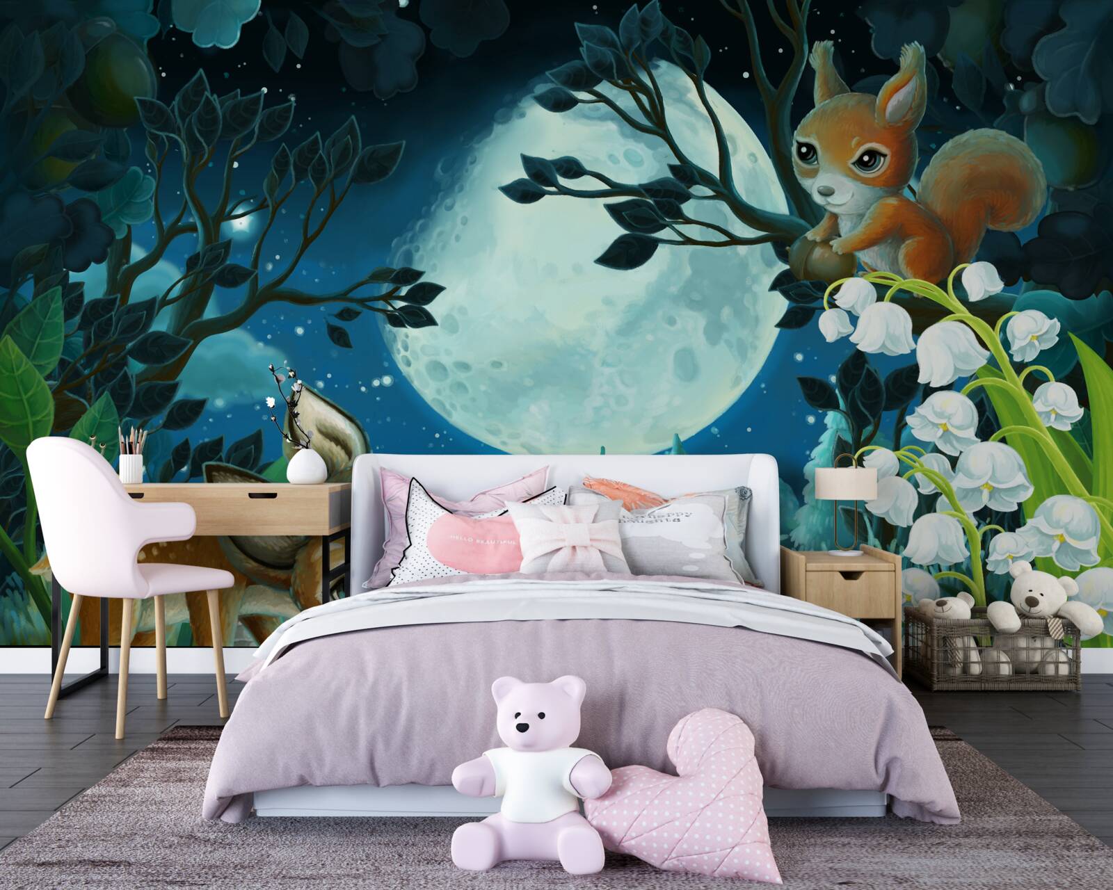 Papier peint Le cerf souhaite une bonne nuit à l'écureuil