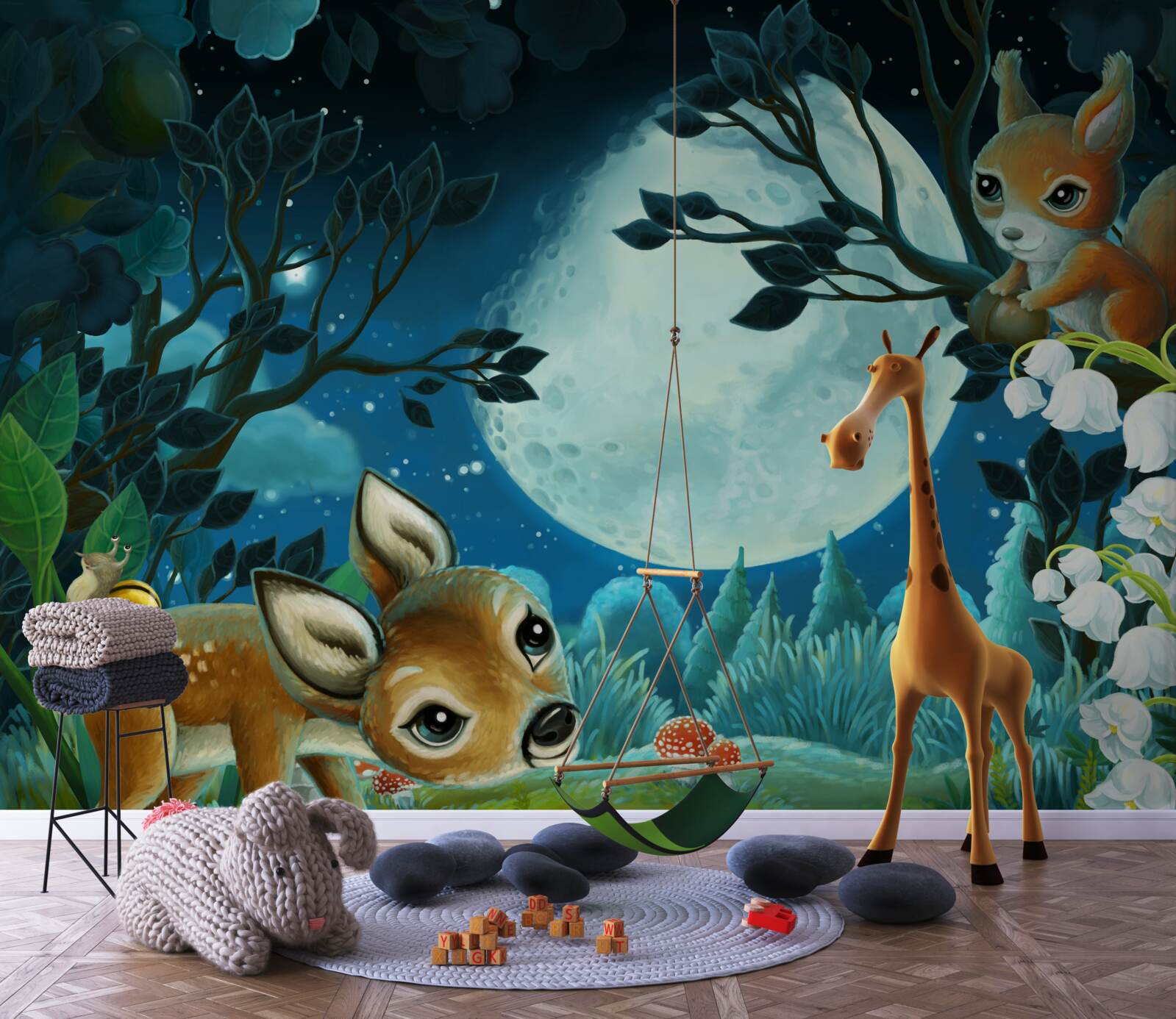 Papier peint Le cerf souhaite une bonne nuit à l'écureuil