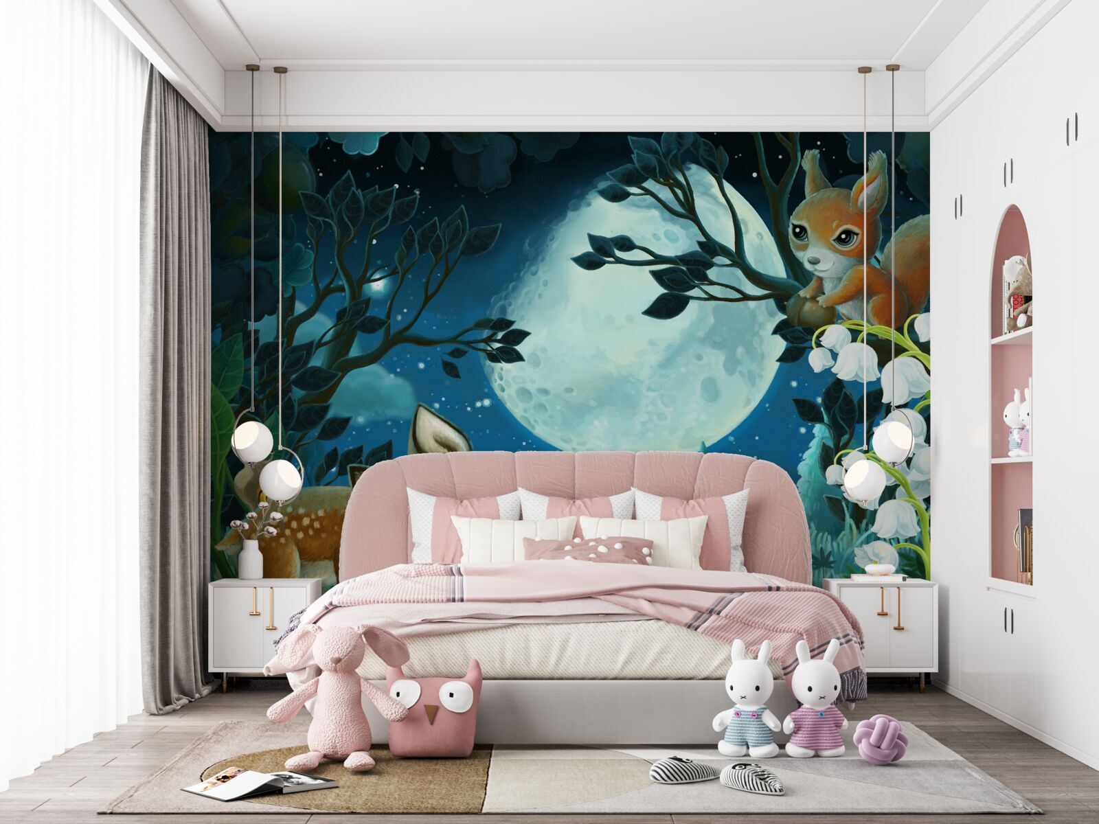 Papier peint Le cerf souhaite une bonne nuit à l'écureuil