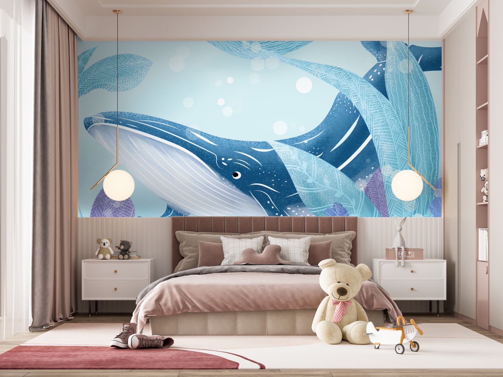 Papier peint un énorme cachalot se cache dans les feuilles