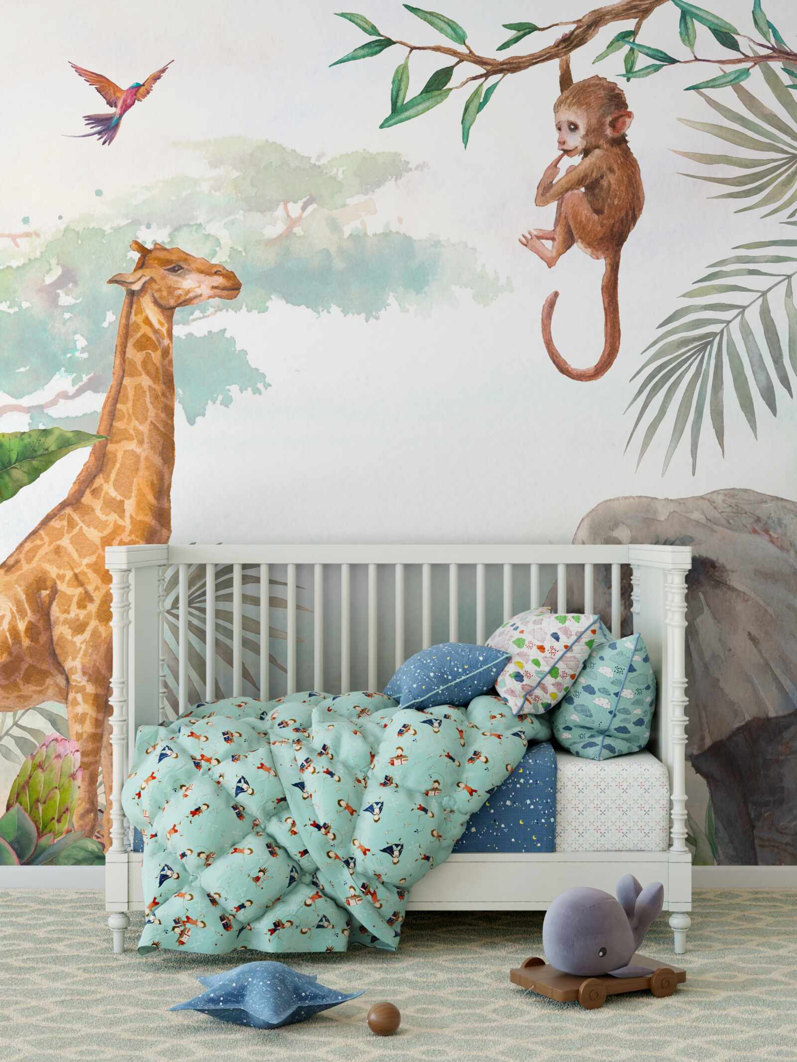 Papier peint Une girafe admire un singe dans un arbre