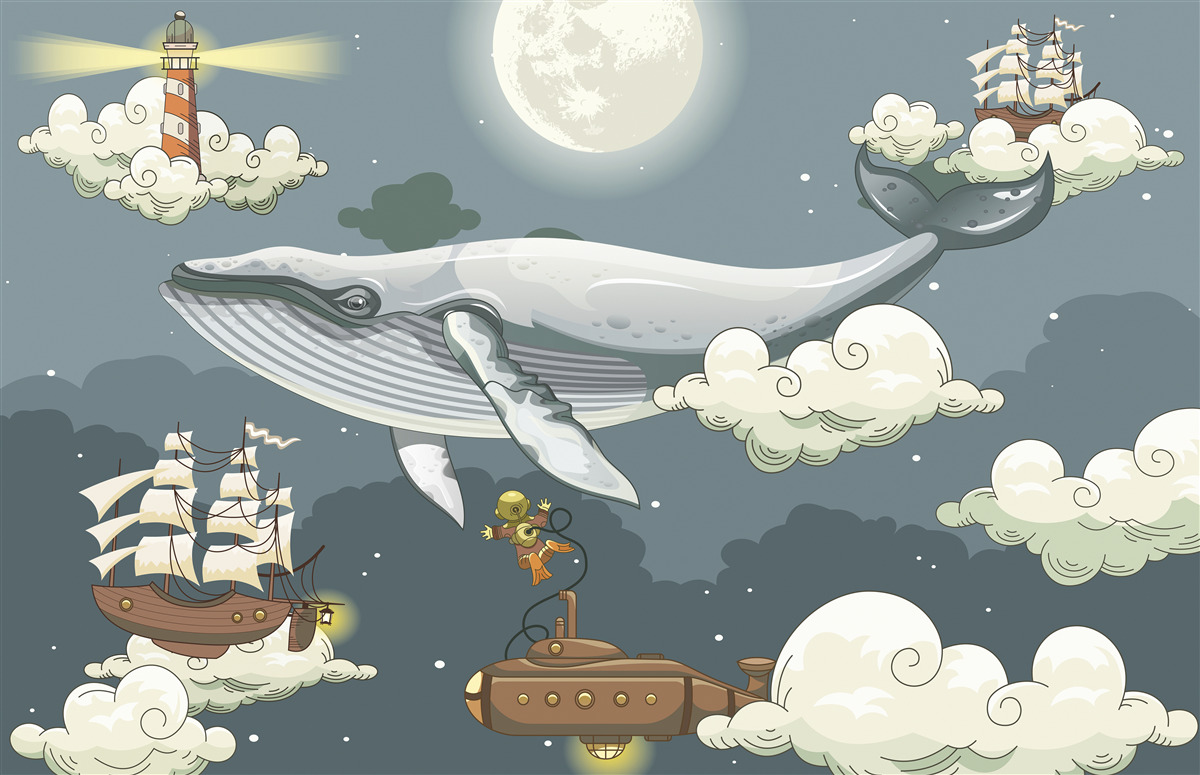 Papier peint des touristes sous-marins et une baleine