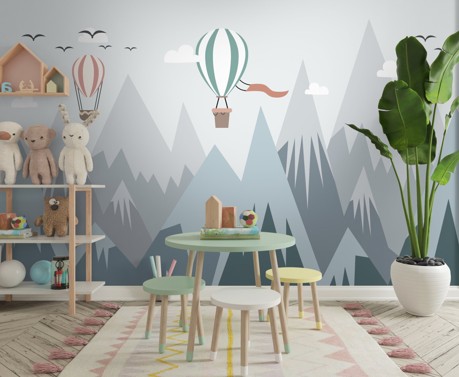 Papier peint des montgolfières survolent les montagnes