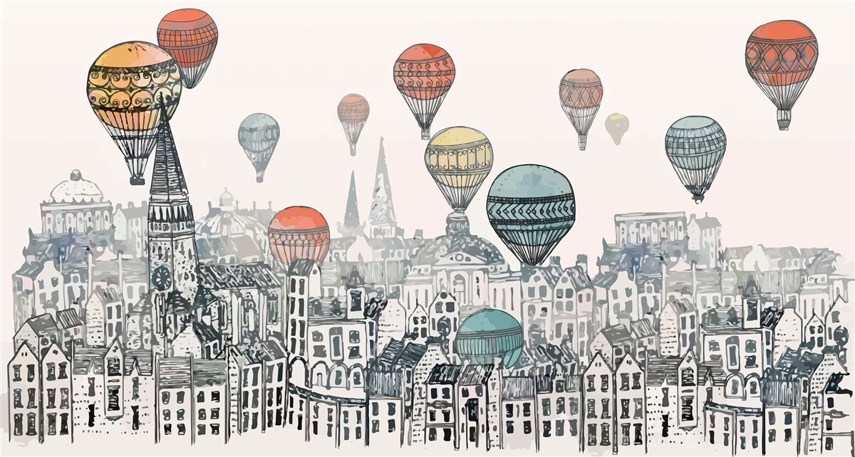 Papier peint des ballons survolent la ville