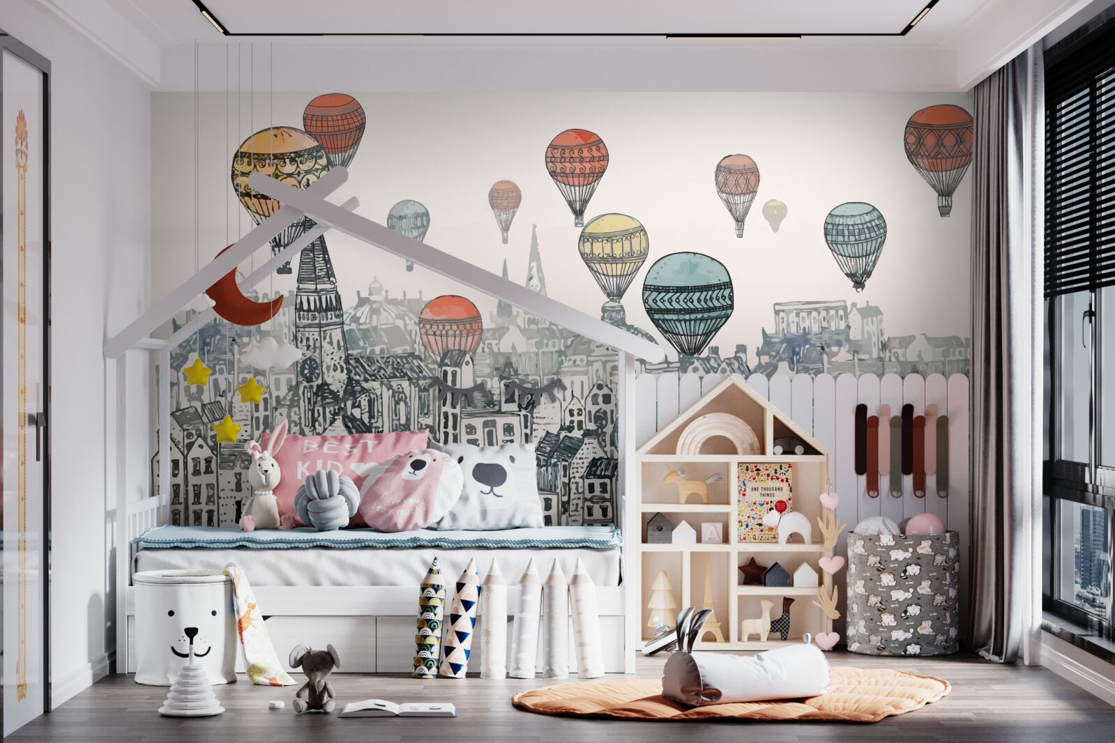 Papier peint des ballons survolent la ville