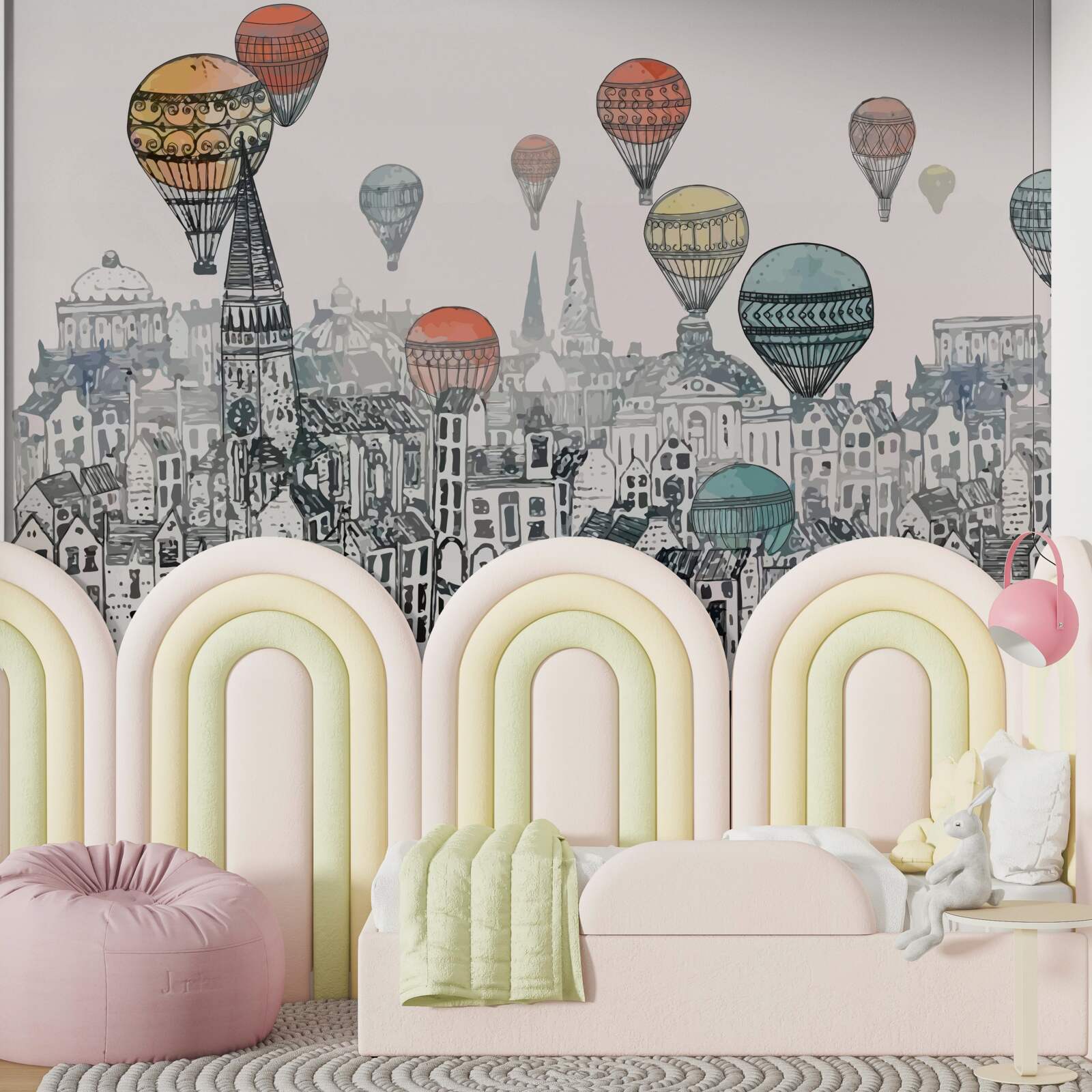 Papier peint des ballons survolent la ville