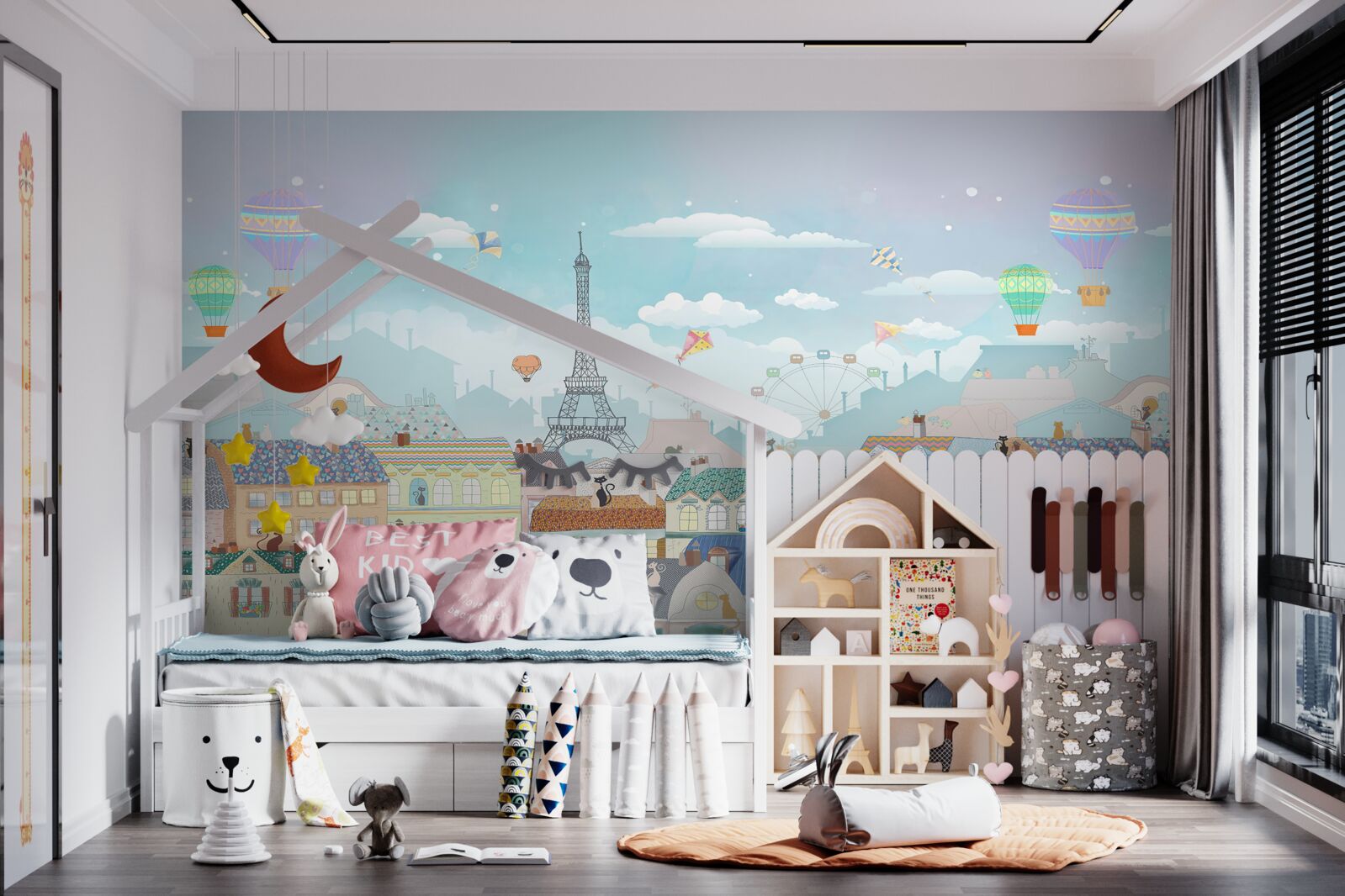 Papier peint petits chats sur les toits des bâtiments urbains