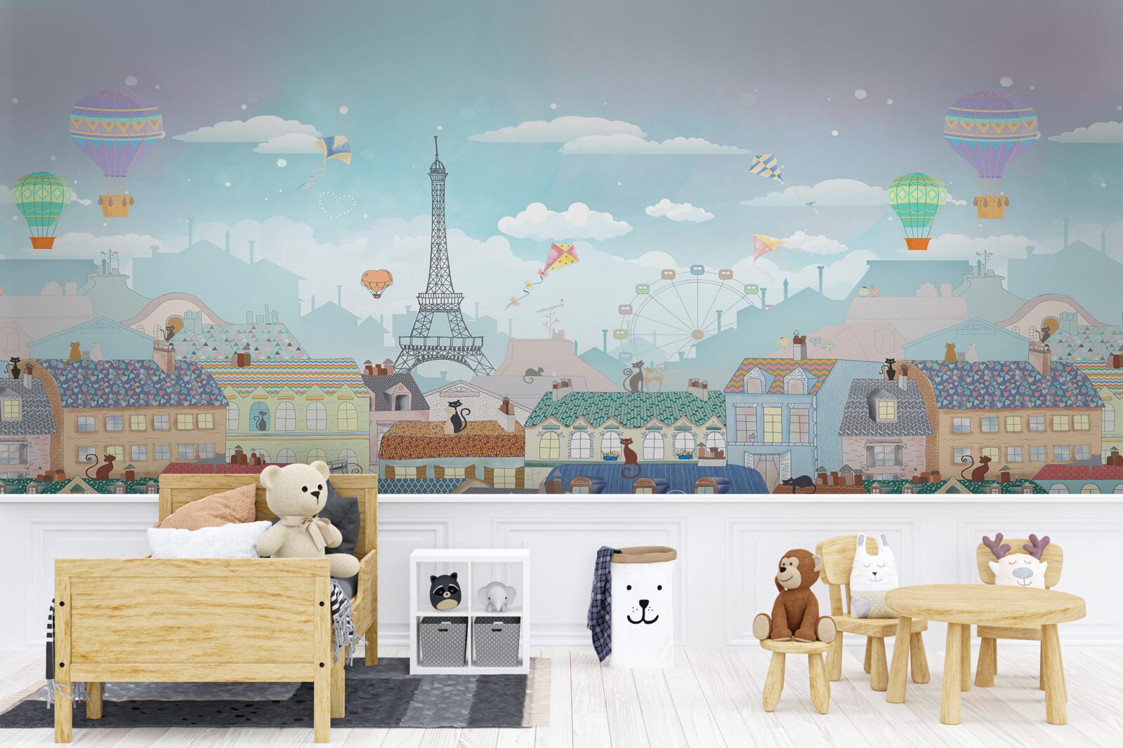 Papier peint petits chats sur les toits des bâtiments urbains