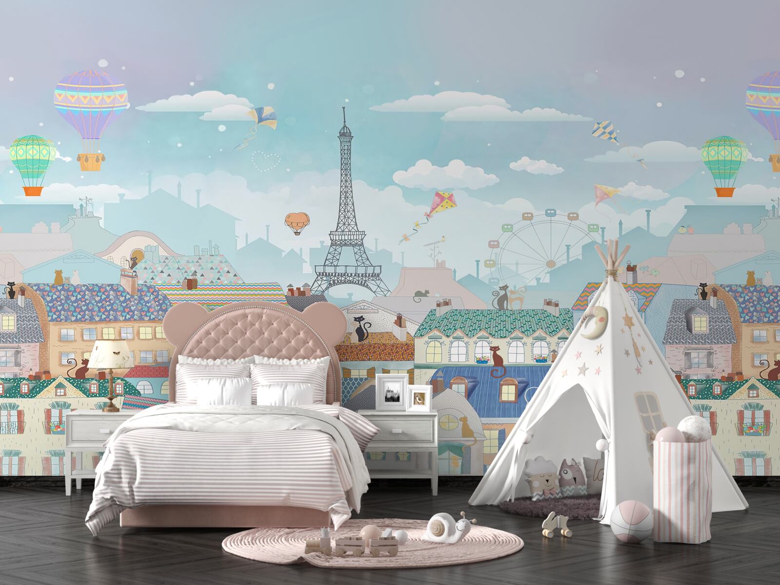 Papier peint petits chats sur les toits des bâtiments urbains