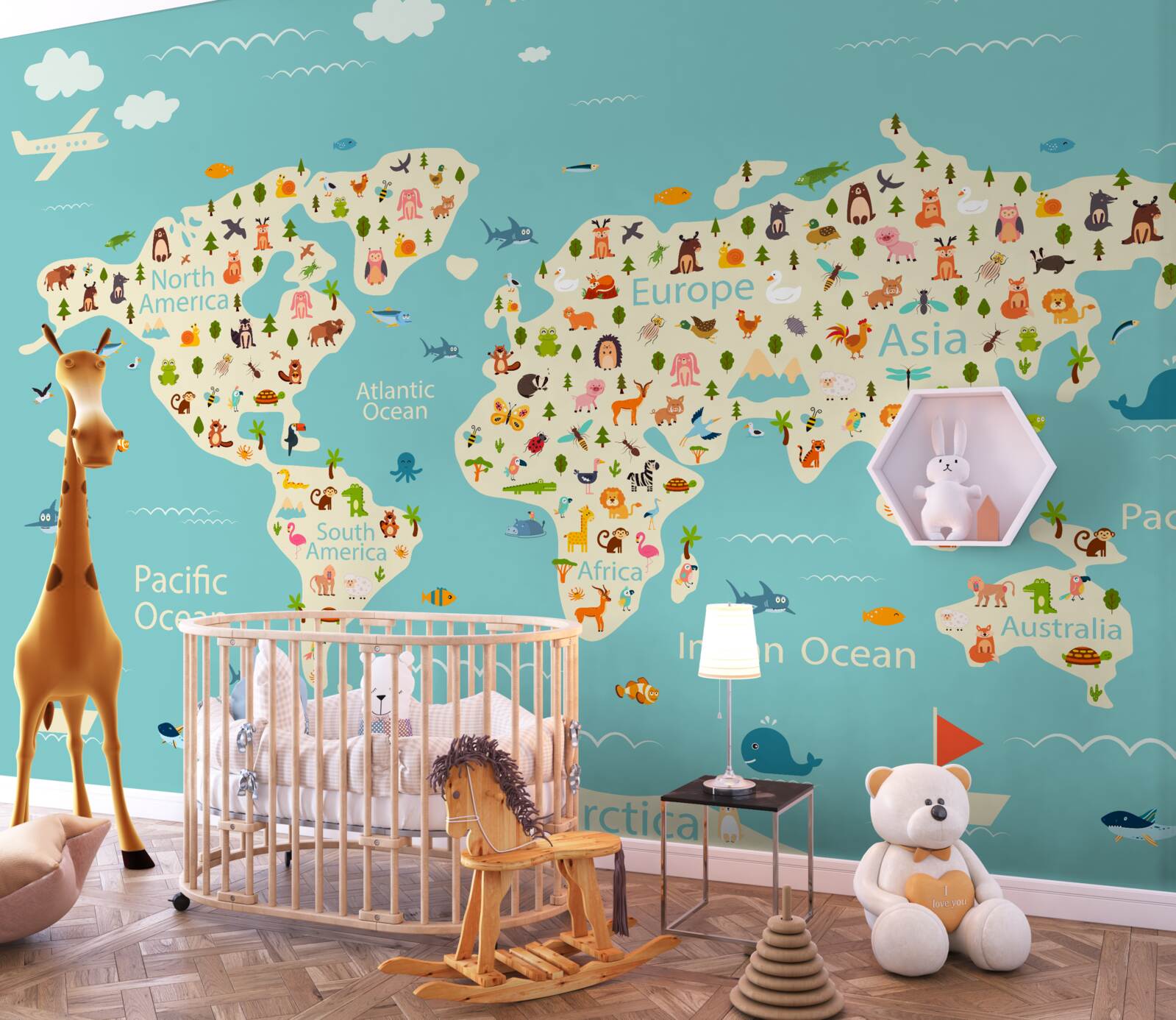 Papier peint carte du monde avec population et éléments naturels