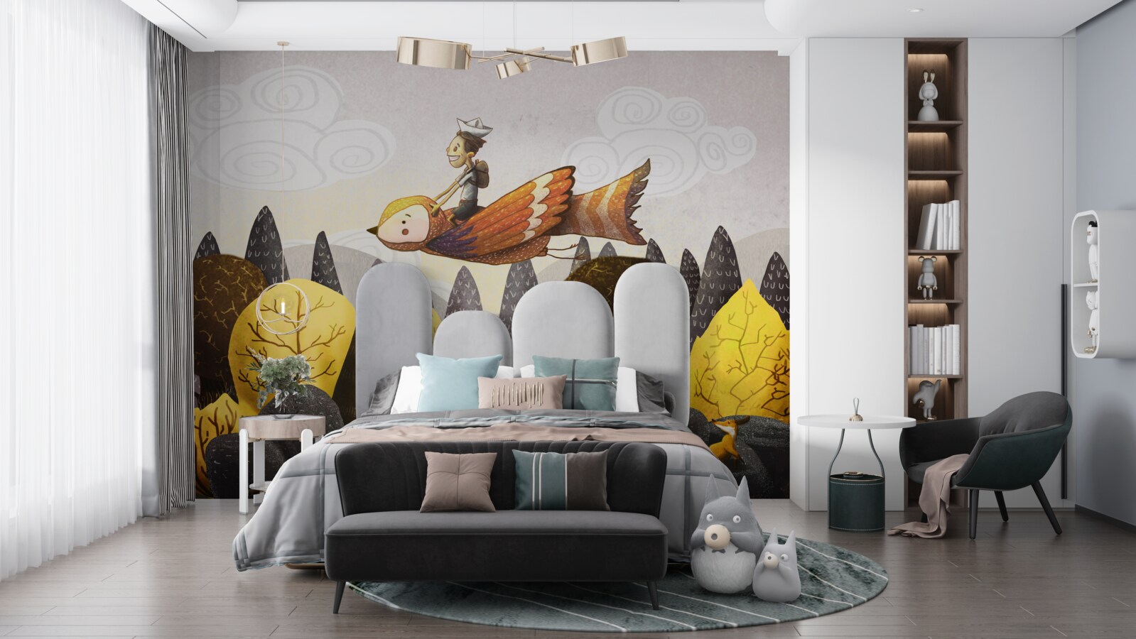 Papier peint un jeune homme monte un oiseau