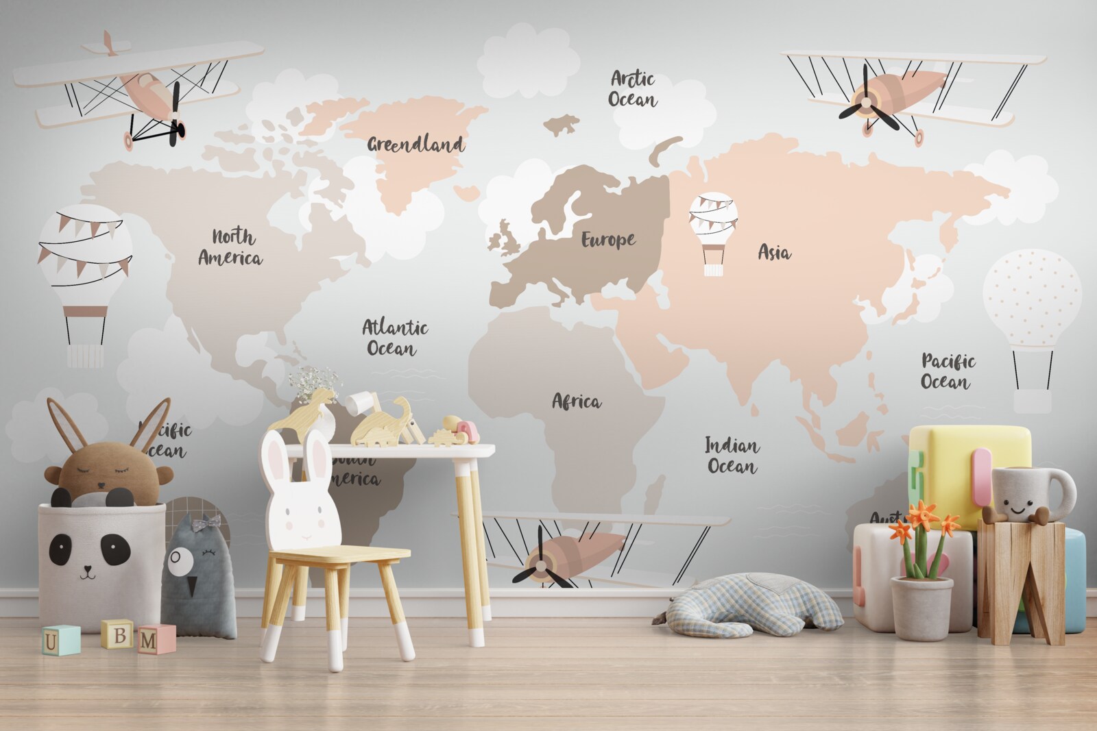 Papier peint noms des continents sur le globe