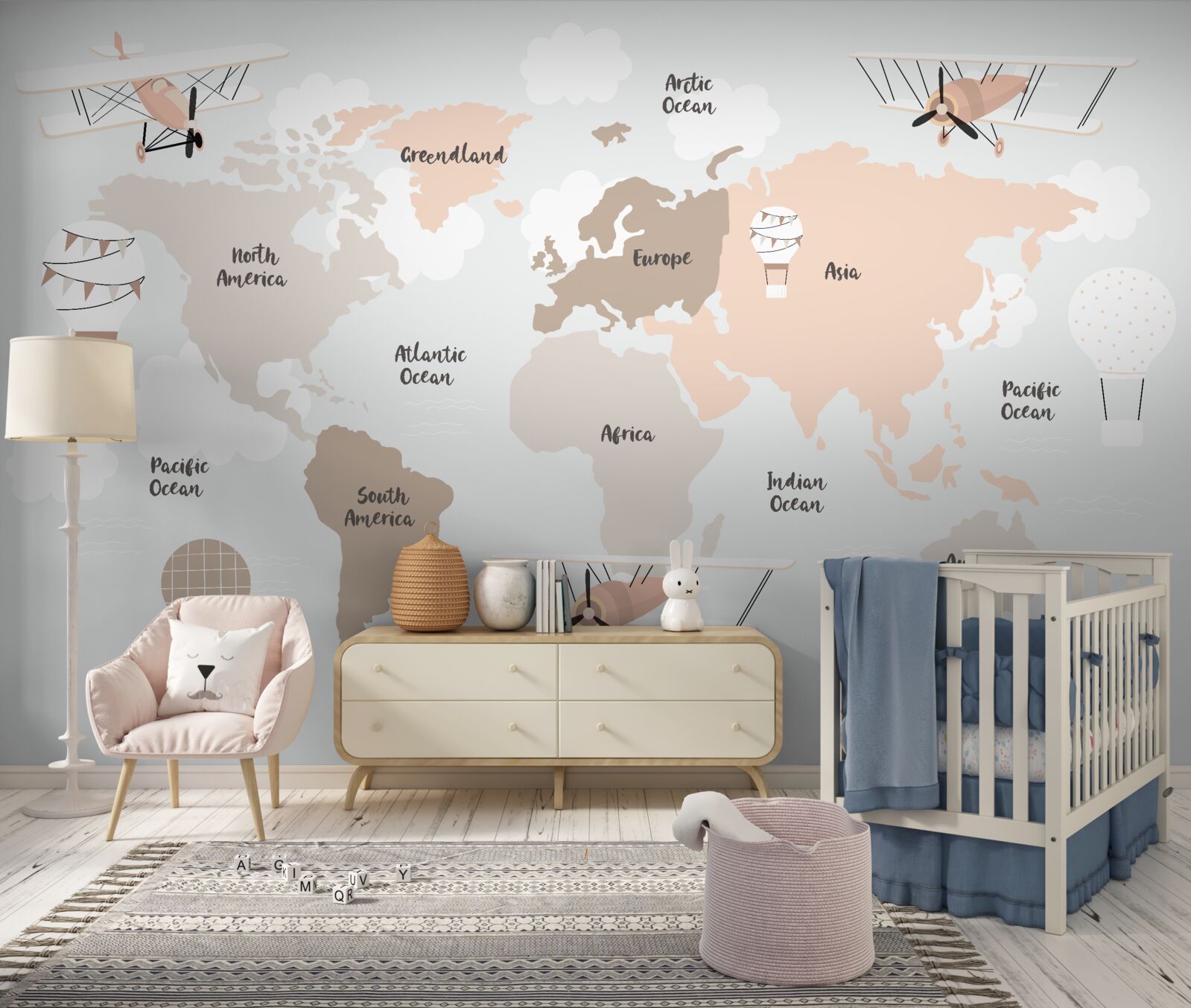 Papier peint noms des continents sur le globe