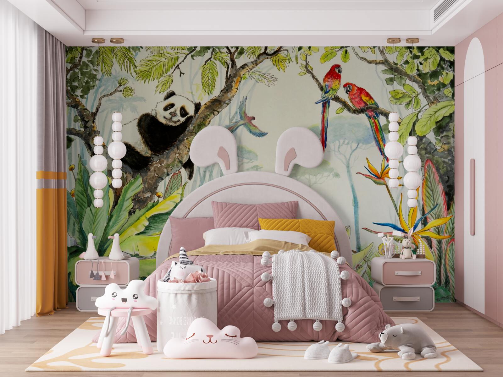 Papier peint panda se détend sur les branches d'un arbre