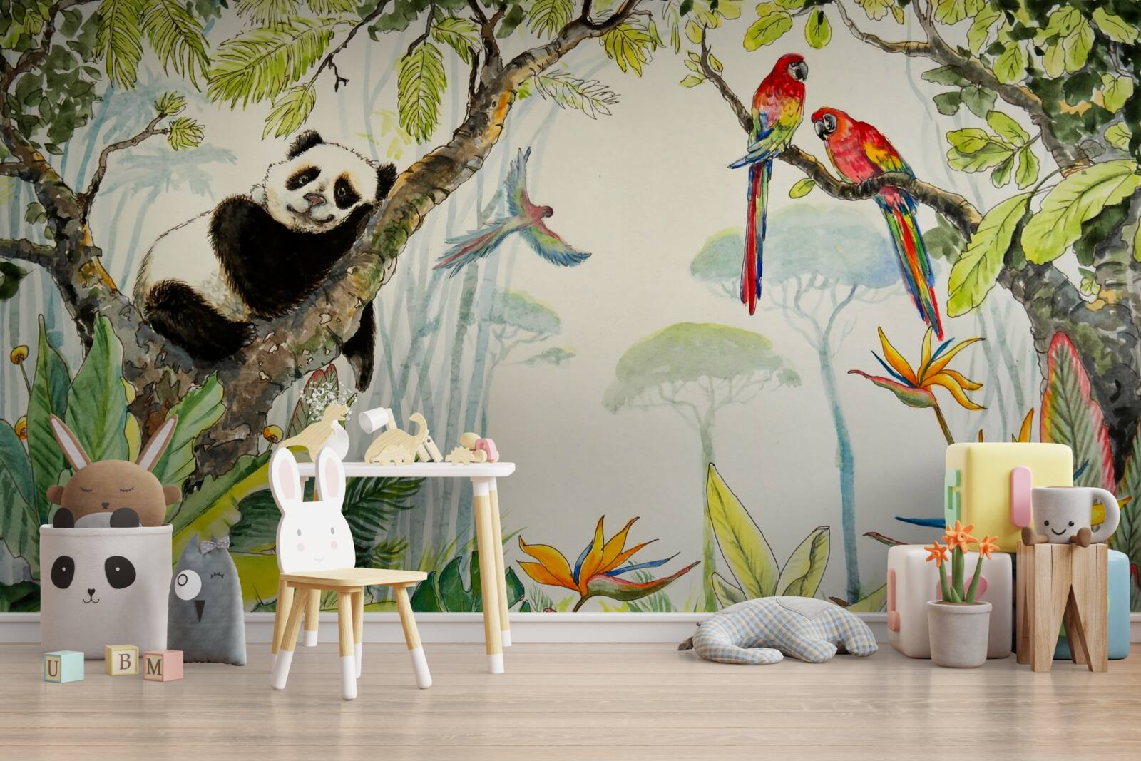 Papier peint panda se détend sur les branches d'un arbre