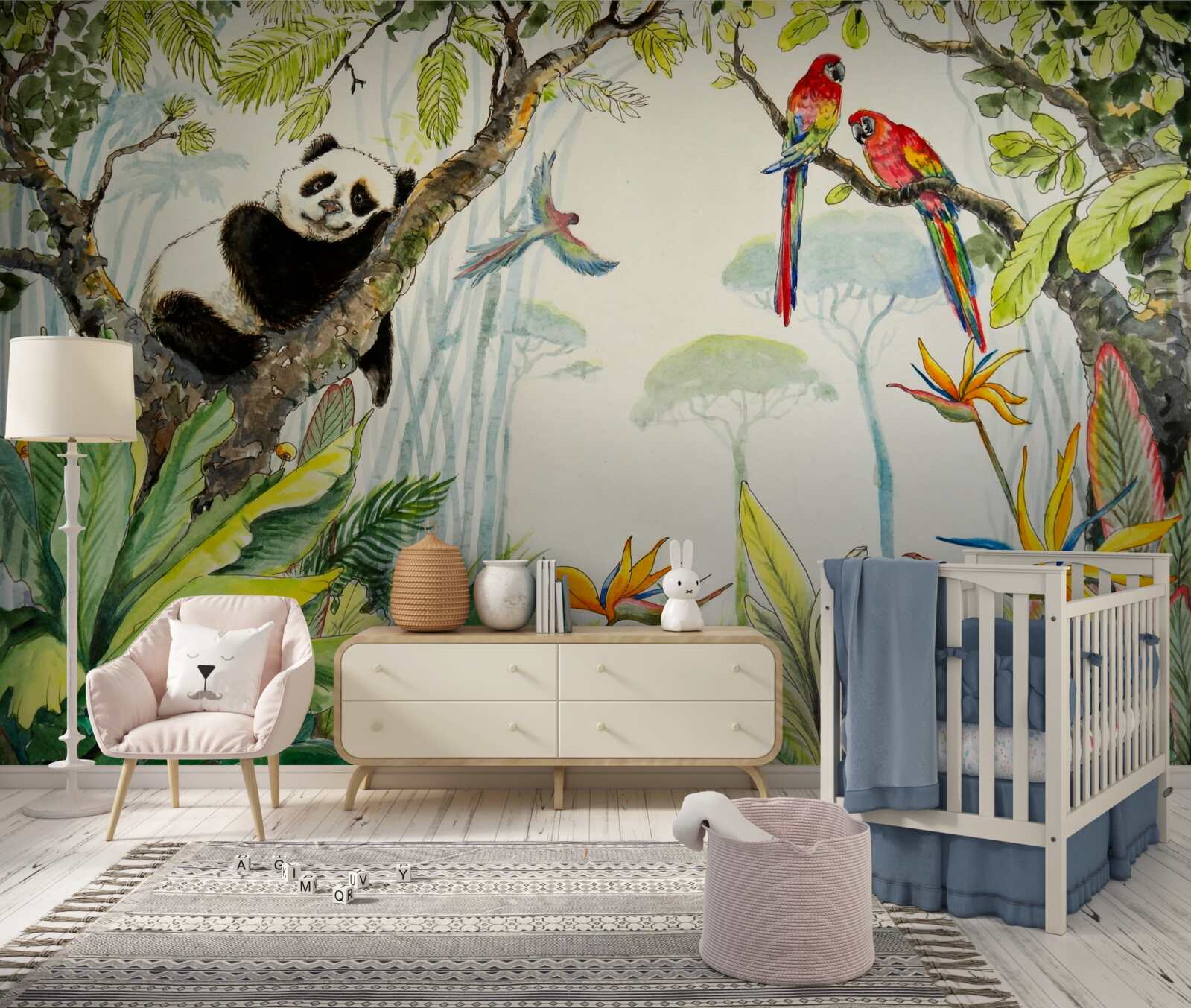 Papier peint panda se détend sur les branches d'un arbre