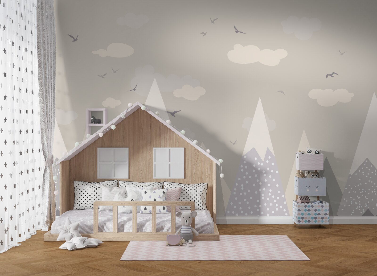 Papier peint sommets enneigés et oiseaux