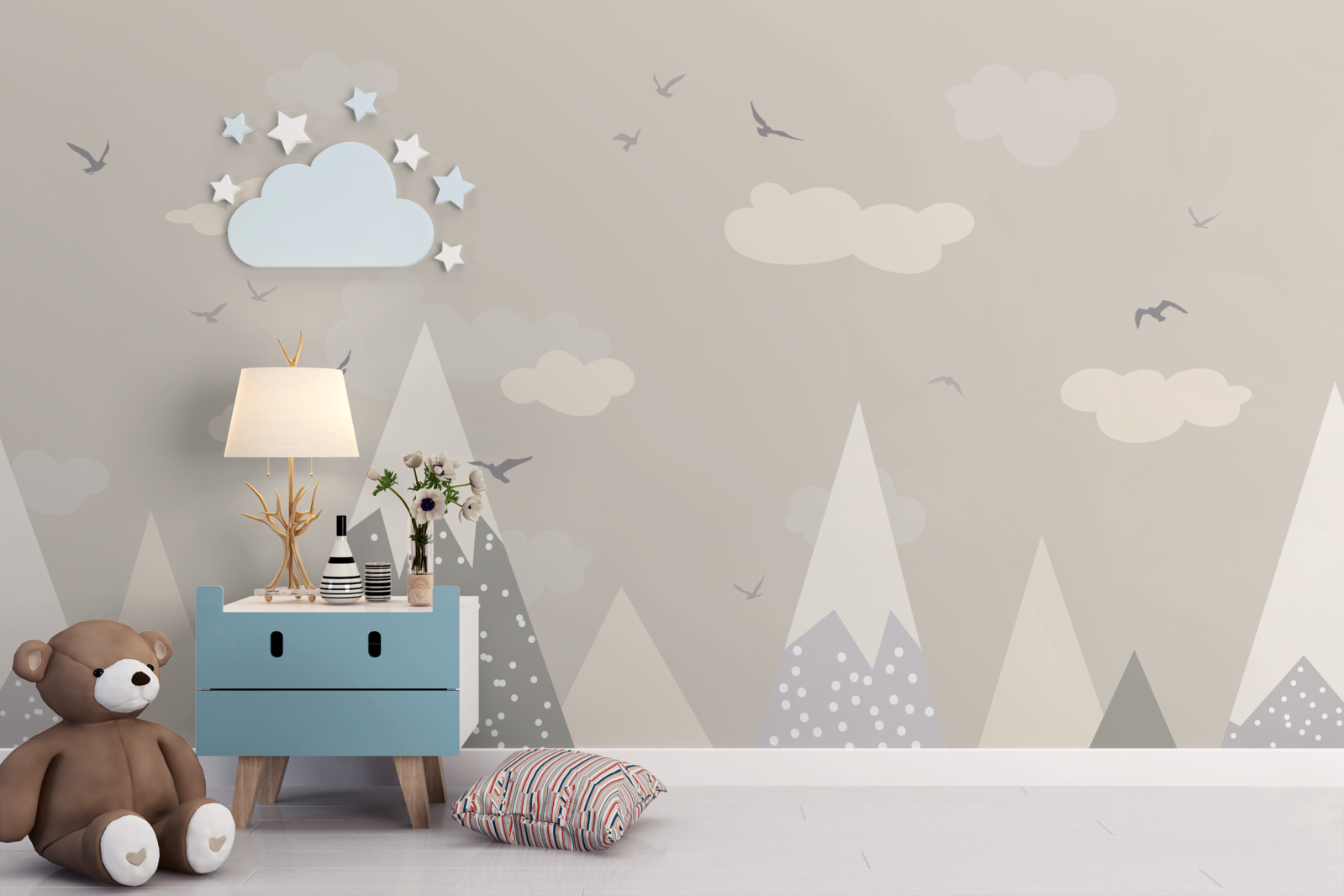 Papier peint sommets enneigés et oiseaux