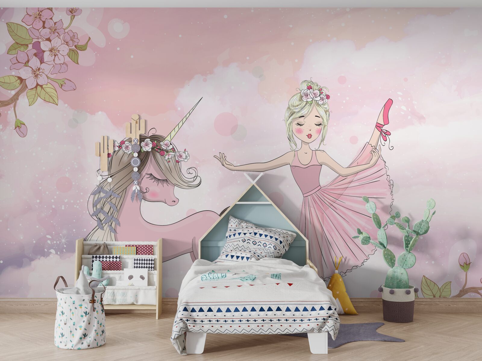 Papier peint la licorne danse avec une fée